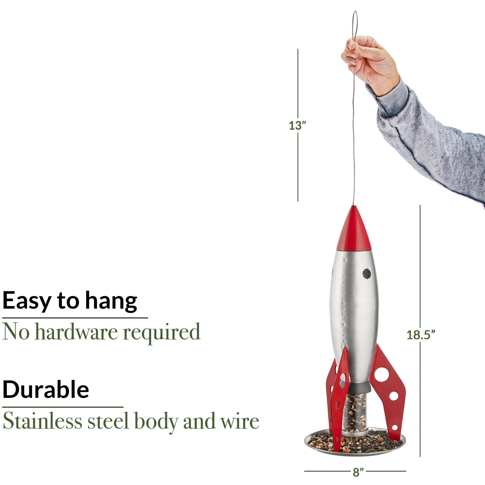 Premium Rocketship Bird Feeder for Outdoor Garden - Attract Wild Birds with Unique Space-Themed Design - Perfect for Backyard, Patio & Bird Watching Enthusiasts