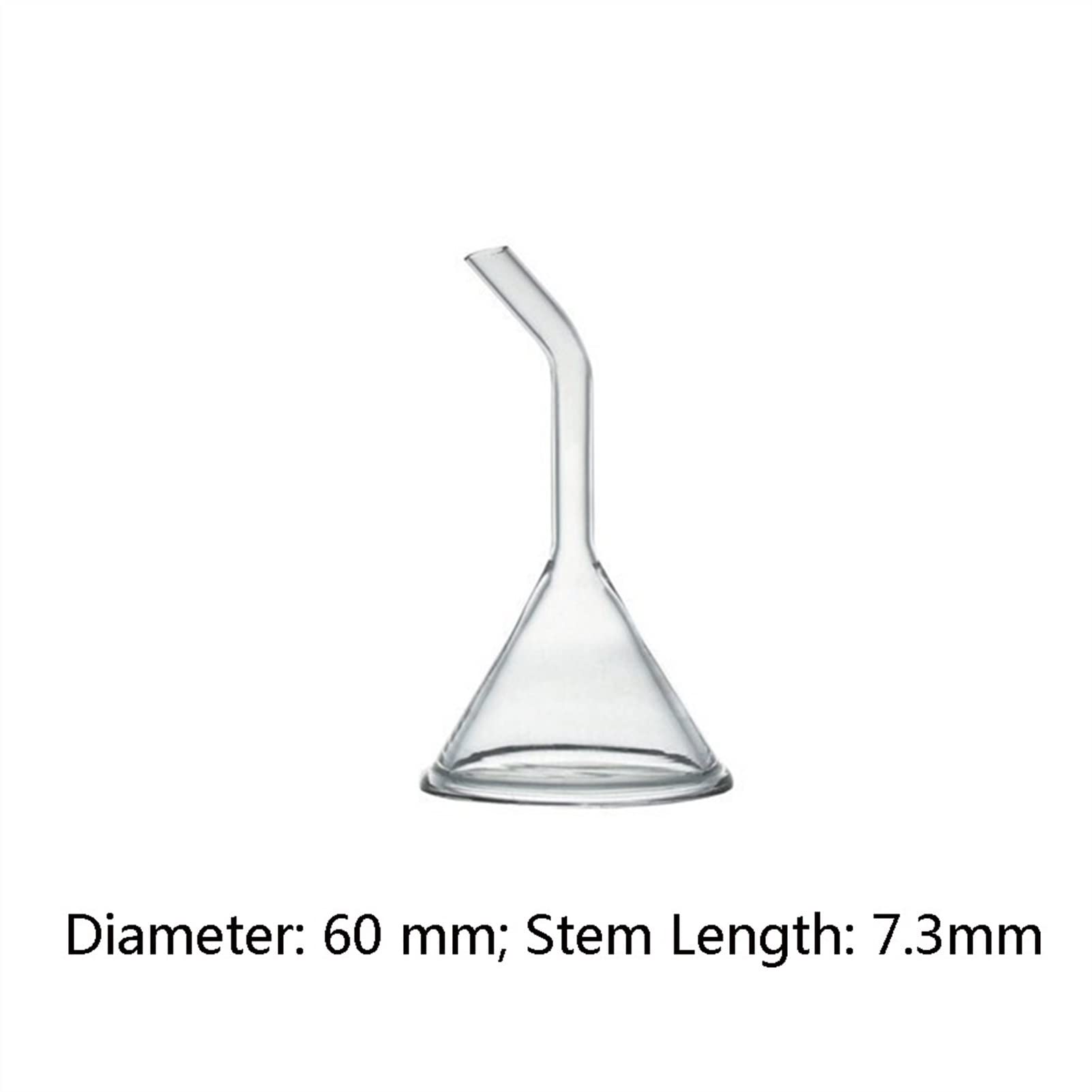 60mm Long Stem Glass Funnel - Borosilicate 3.3 Heavy Wall Lab Funnel with Curved Neck - Pack of 2 - Perfect for Chemistry Experiments, Essential Oil Blending & Home Brewing