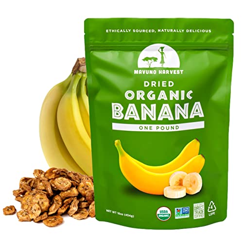 Organic Dried Banana Chips - Healthy Vegan Snacks for Kids & Adults | Unsweetened, Gluten Free, Non-GMO | 1 Pound Bag | Perfect for Lunch Boxes, Hiking, Office Snacks & On-the-Go Nutrition
