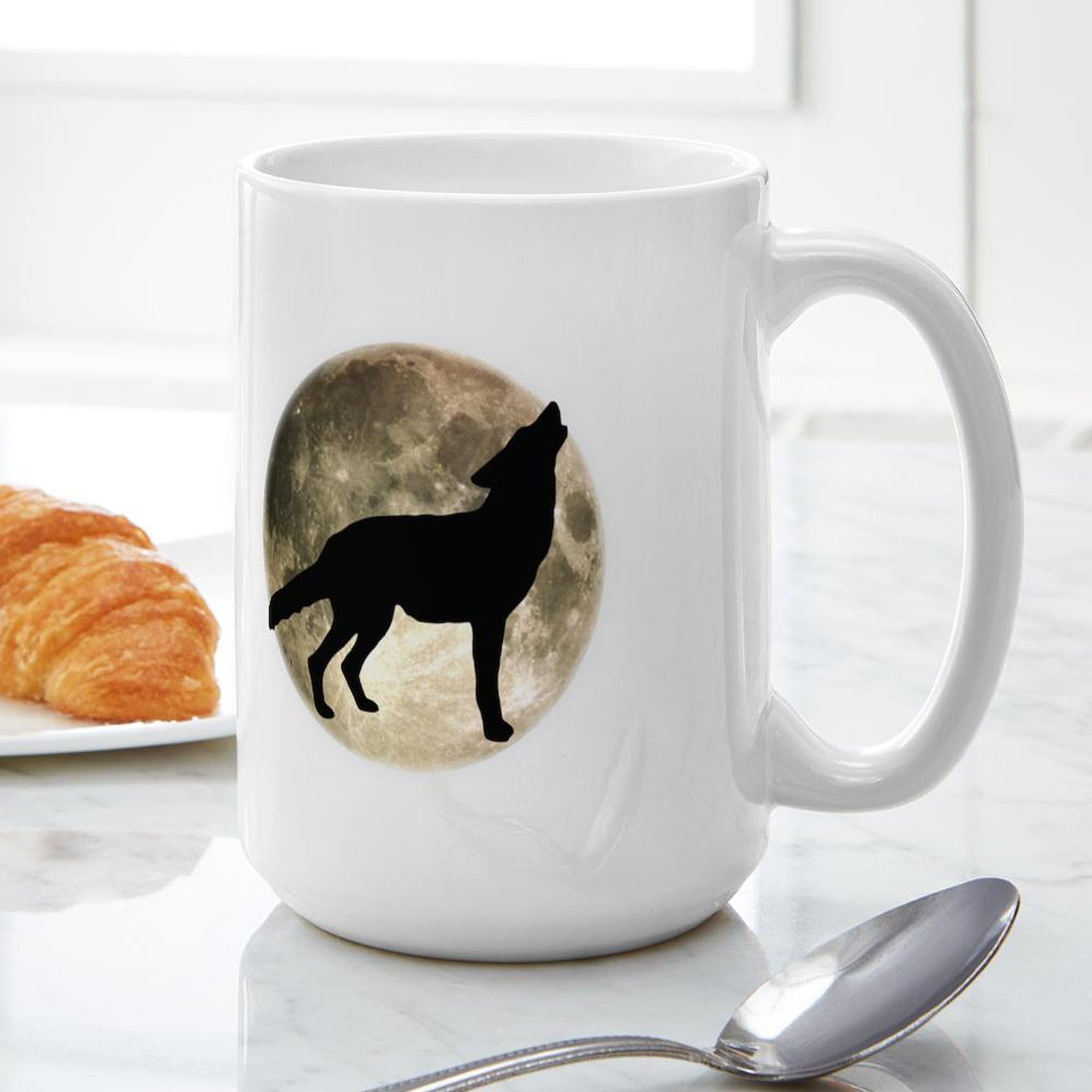 Coyote Howl Moon Large Coffee Mug - 15 oz. White Ceramic Cup for Hot Drinks - Perfect for Home, Office & Camping Gifts