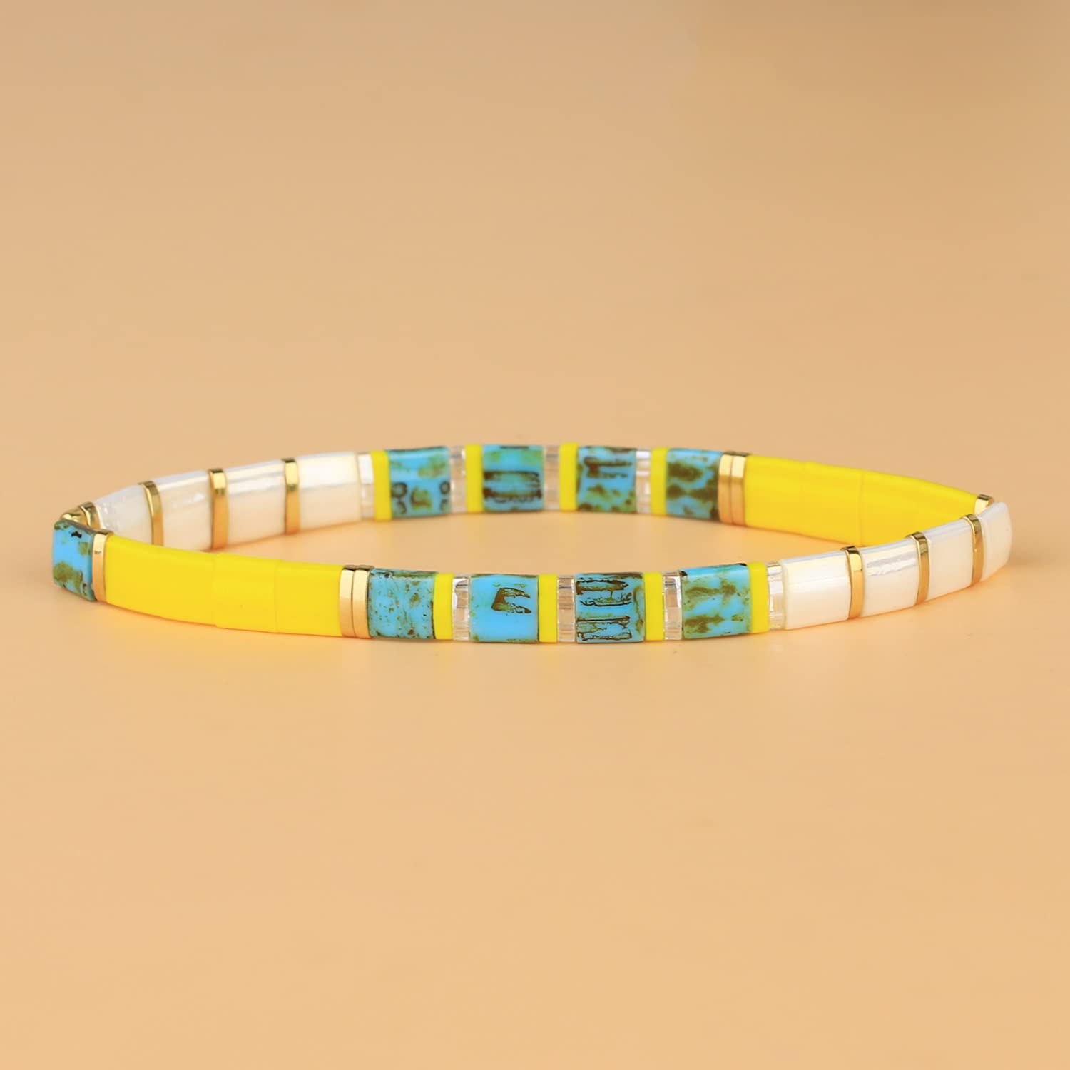 Bohemian Stretch Bracelets for Women - Handmade Tila Bead Friendship Bracelets, Chic Adjustable Elastic Beaded Jewelry - Perfect for Casual Wear, Gifts, and Festival Outfits