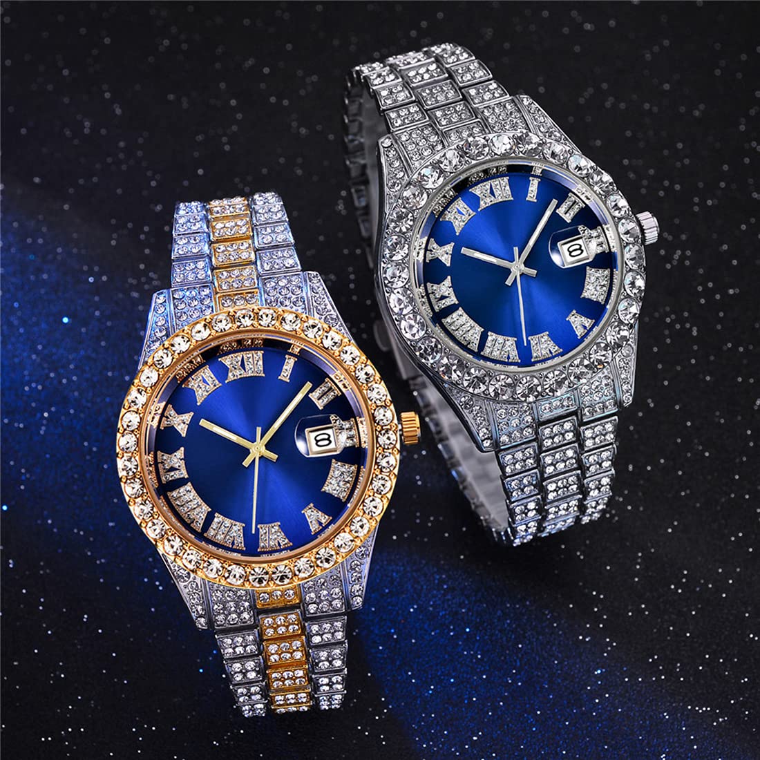 SENRUD Crystal Diamond Watch for Men & Women - Stainless Steel Quartz Analog Wristwatch for Daily Wear