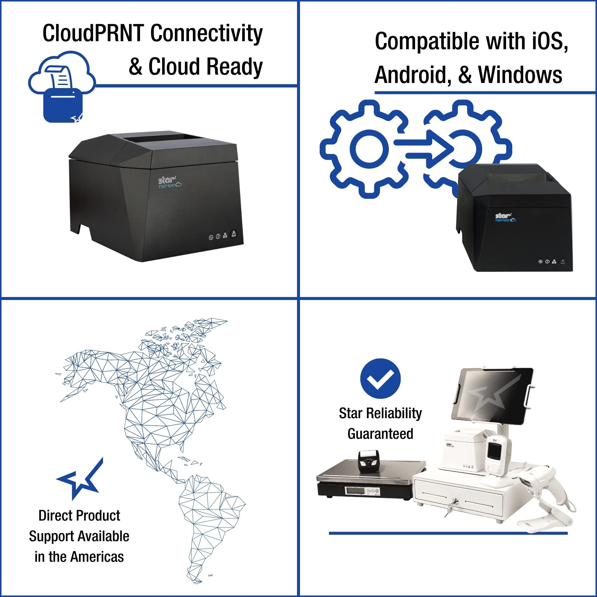 Star Micronics TSP143IVUW Wi-Fi USB-C Ethernet Thermal Receipt Printer with CloudPRNT, Auto Cutter & Internal Power Supply - Gray - Ideal for Retail, Restaurant & POS Systems
