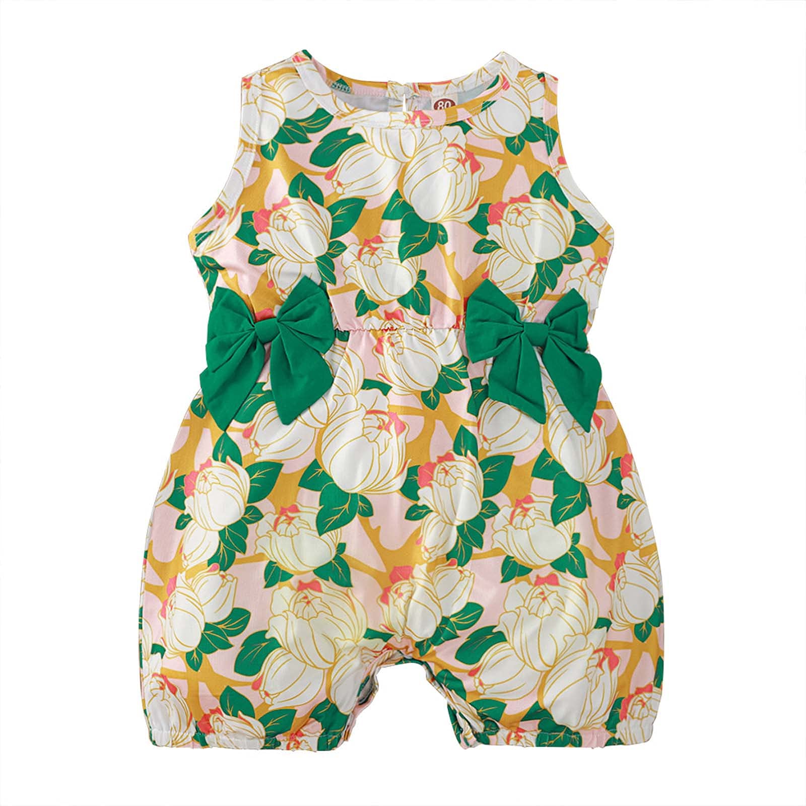 Newborn Baby Girl Romper Set - Floral Bowknot Sleeveless Jumpsuit for Playtime & Outings