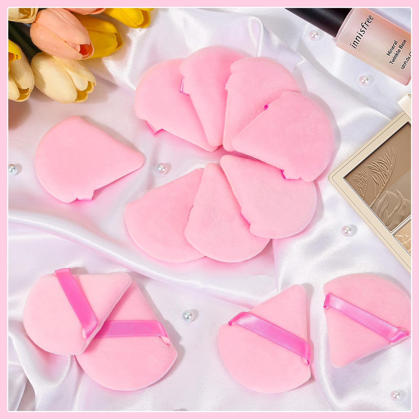 Thrilez 20pcs Triangle Powder Puff - Premium Loose & Pressed Powder Sponge Applicator for Face & Eye Makeup - Soft Pink Makeup Puff for Setting Powder, Foundation & Blending - Perfect for Travel & Professional Makeup Kits