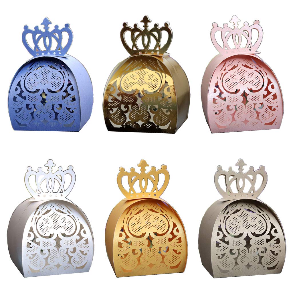 25pcs Love Heart Crown Laser Cut Hollow Chocolate Candy Boxes - Elegant Party Favors, Wedding Gifts & Birthday Treat Containers - Perfect for Valentine's Day, Baby Showers & Special Events