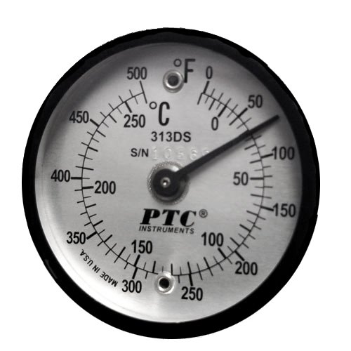 PTC 313DS Dual Scale Thermometer -20°C to 250°C and 0°F to 500°F - High Precision Temperature Gauge for Cooking, HVAC, Labs & Industrial Use