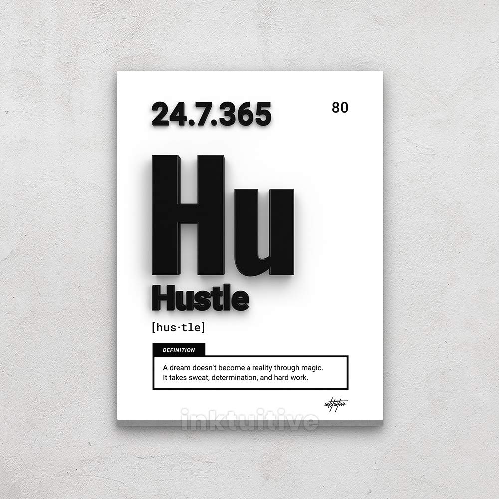 Inktuitive 'Periodic Hustle' Motivational Canvas Wall Art - 24x18 Inch Inspirational Office Decor with Positive Quotes | Perfect for Home Office, Study Room & Workplace Motivation