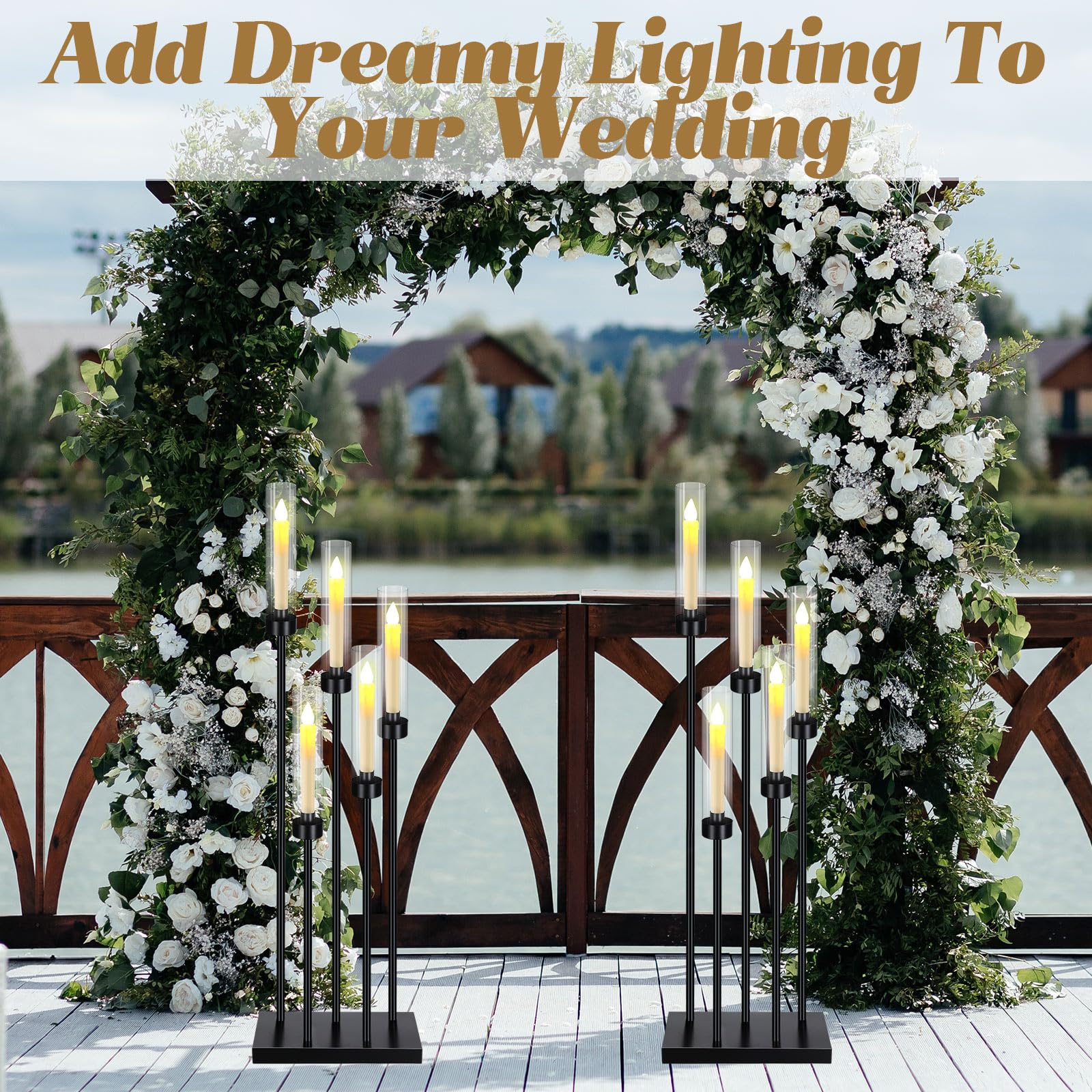 5-Arm Tall Metal Candle Holder Set of 4 - 42.5