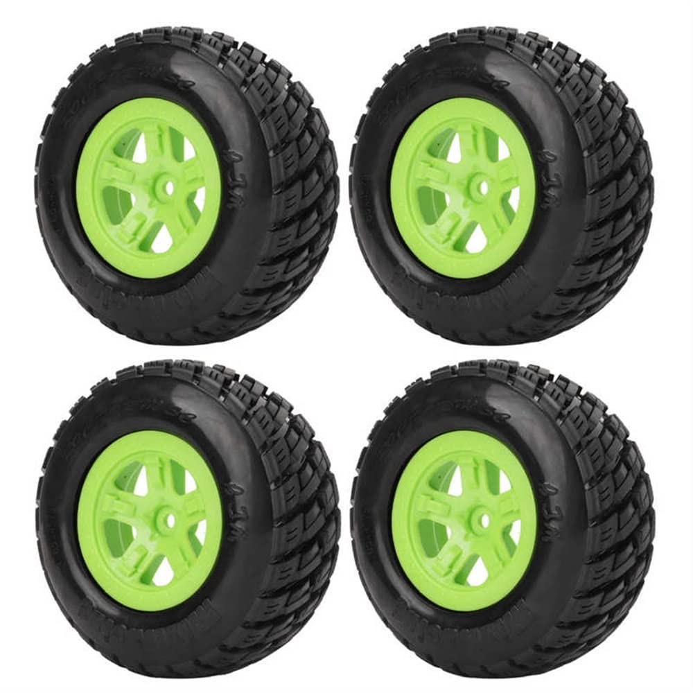 LYunce RC Wheels and Tires - 4PCS Rubber Flat Running Tires for 1/10 Scale Remote Control Cars, Trucks & Vehicles (Green) - Durable Off-Road Traction for Racing, Crawling & Outdoor Adventures