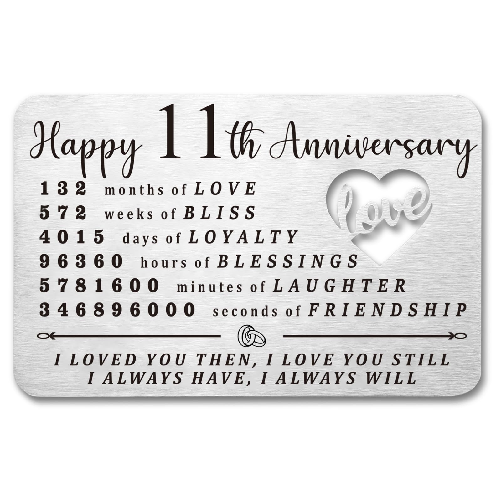 11 Year Anniversary Wallet Card Gift for Husband or Wife - Elegant 11th Wedding Anniversary Present for Couples - Perfect for Romantic Celebrations & Keepsake Memories