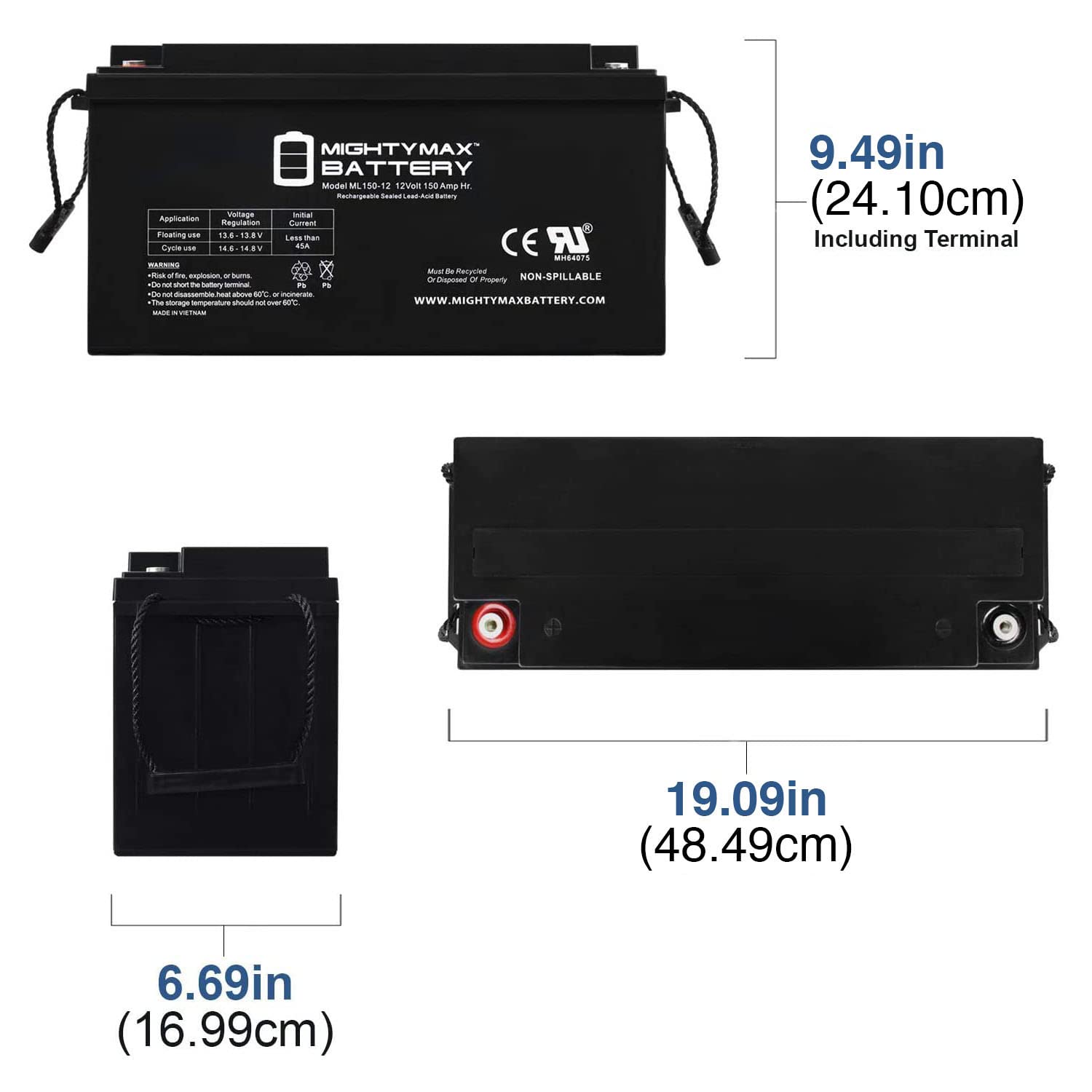 Mighty Max 12V 150AH SLA Replacement Battery for Pulstron Tall Tubular Inverter IT-500 PI - Deep Cycle Power Backup for Home, Solar, and Emergency Use