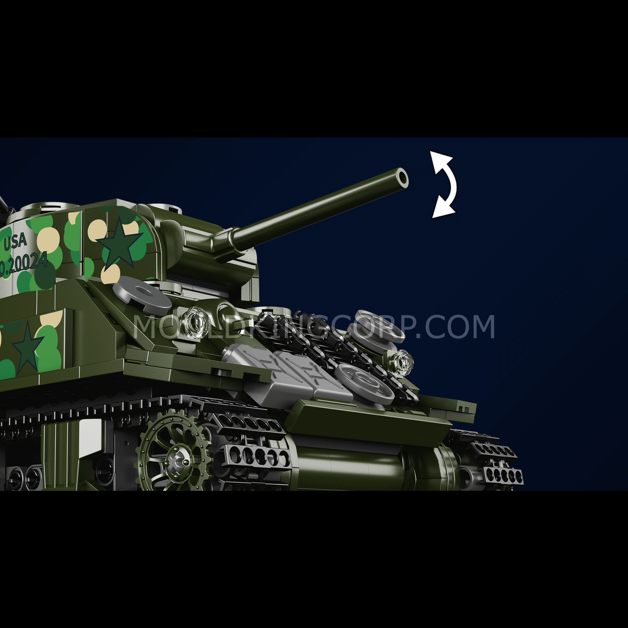 MOULD KING 20024 M4 Sherman Tank Remote Control Building Blocks Set - 950 PCS Military Model Kit for Adults & Teens | DIY Construction Toy for Collectors, Gift for Tank Enthusiasts | Battlefield Display & STEM Learning Activity