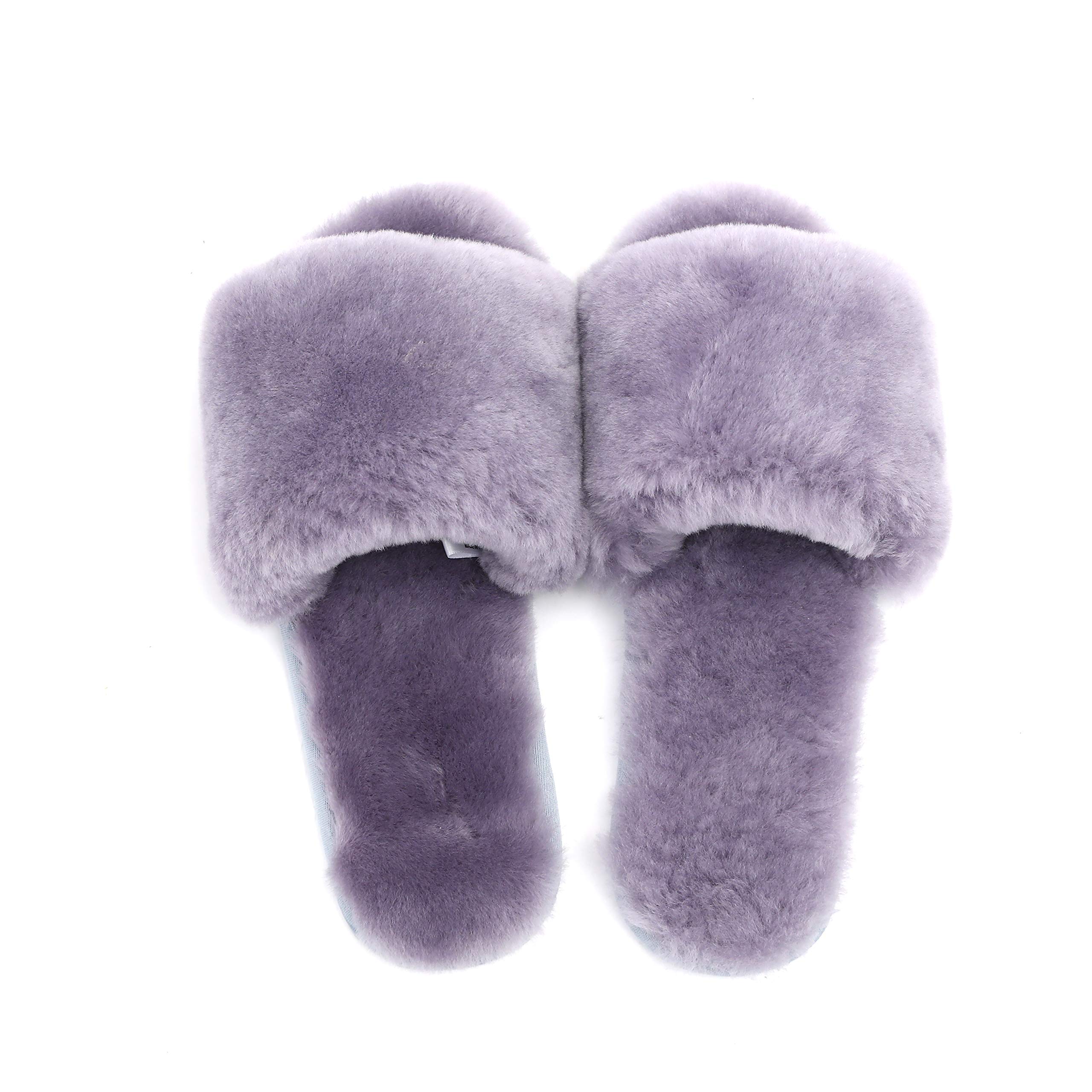 Women's Luxury Boiled Wool Slippers with Real Fur - Open Toe House Shoes for Indoor Comfort | Perfect for Relaxing at Home, Spa Days & Cozy Winter Evenings