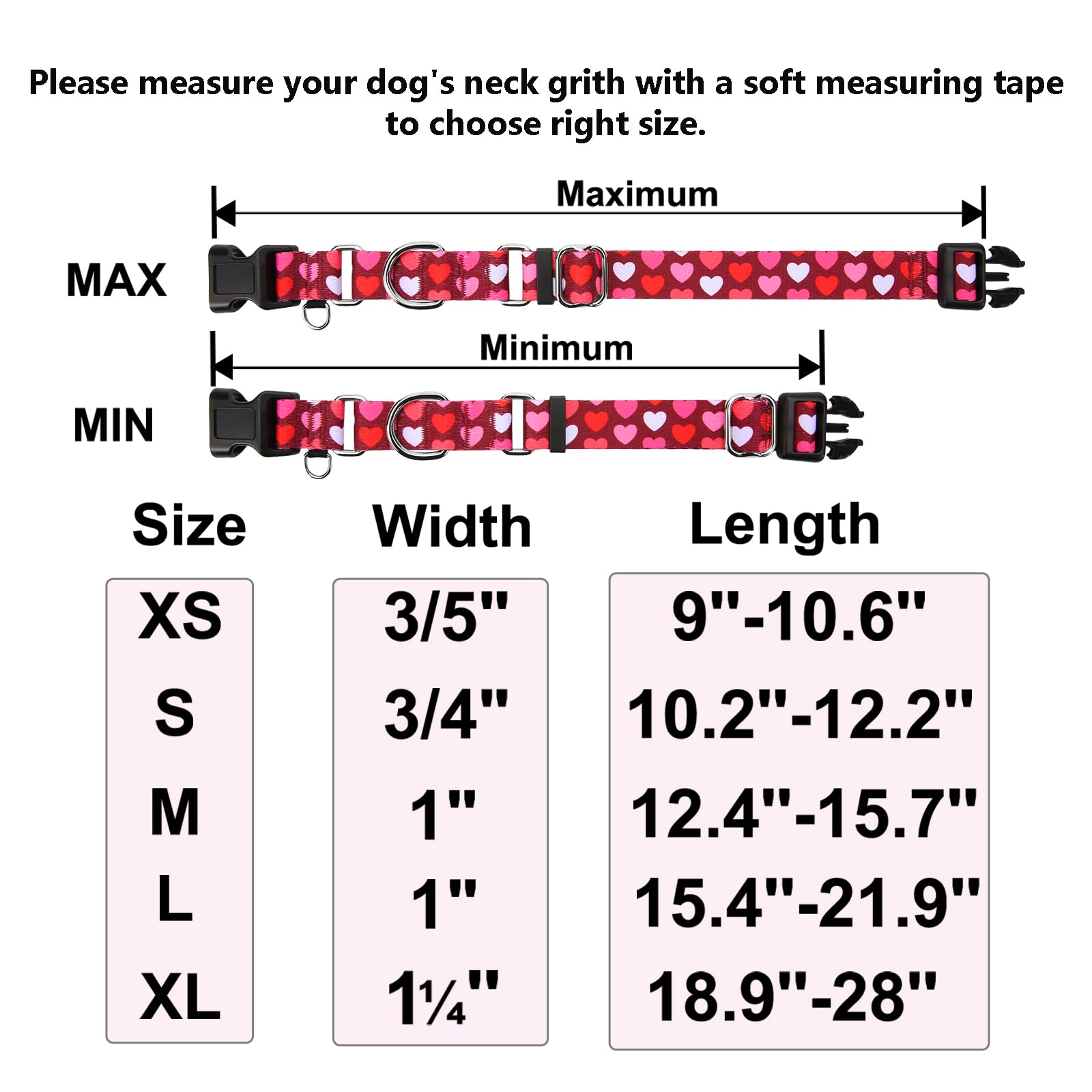 Valentine's Day Pink Martingale Dog Collar with Adjustable Buckle - Heart Design Burgundy Love Large Pet Collar for Training, Walks & Special Occasions