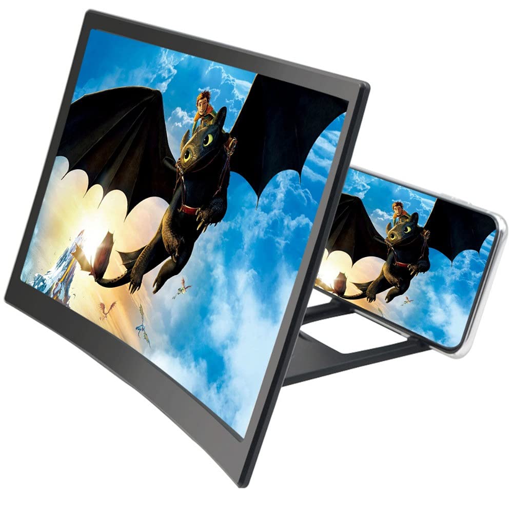 12 Inch Curved Screen Phone Amplifier - HD 3D Video Magnifier with Foldable Stand | Mobile Screen Enhancer for Movies, Gaming & Reading (Compatible with Most Smartphones)