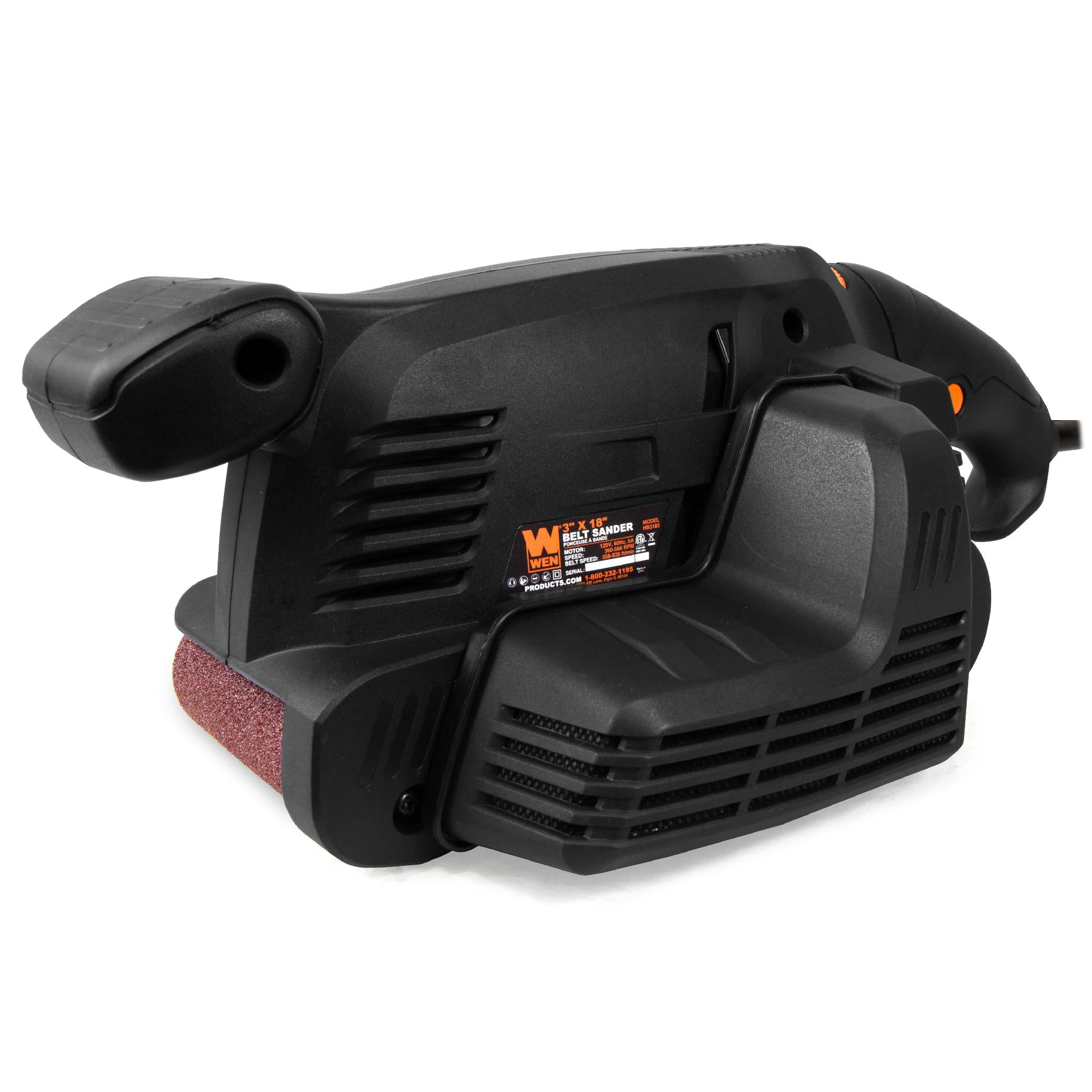 WEN HB3185 5 Amp 3x18 Inch Variable Speed Belt Sander - Handheld & Benchtop Dual Use for Woodworking, Metal Sanding & DIY Projects