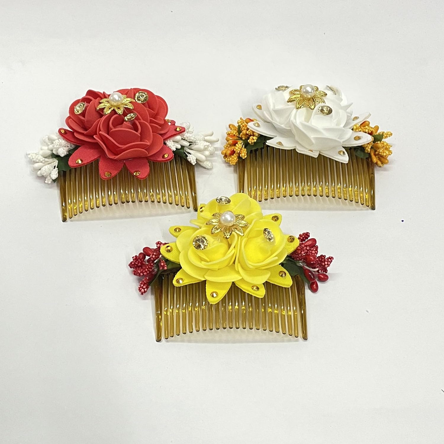 Stylish Women's Hair Accessories Set - Bridal Bun Comb Clips with Floral Design (Pack of 3) | Perfect for Weddings, Parties & Special Occasions