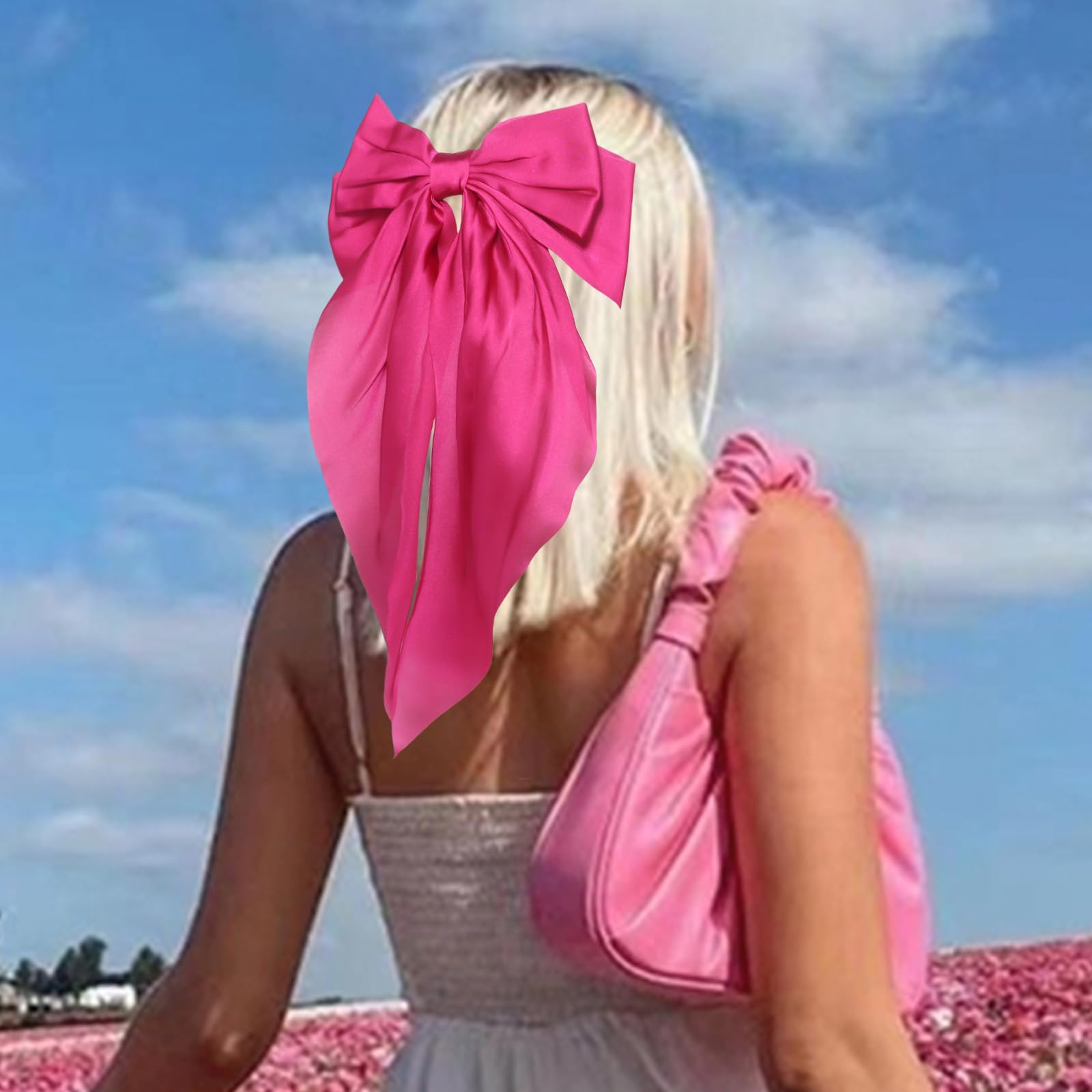 Pink Hair Bows for Women & Girls - 2PCS Satin Hair Clips with Long Tails | Perfect for Parties & Weddings