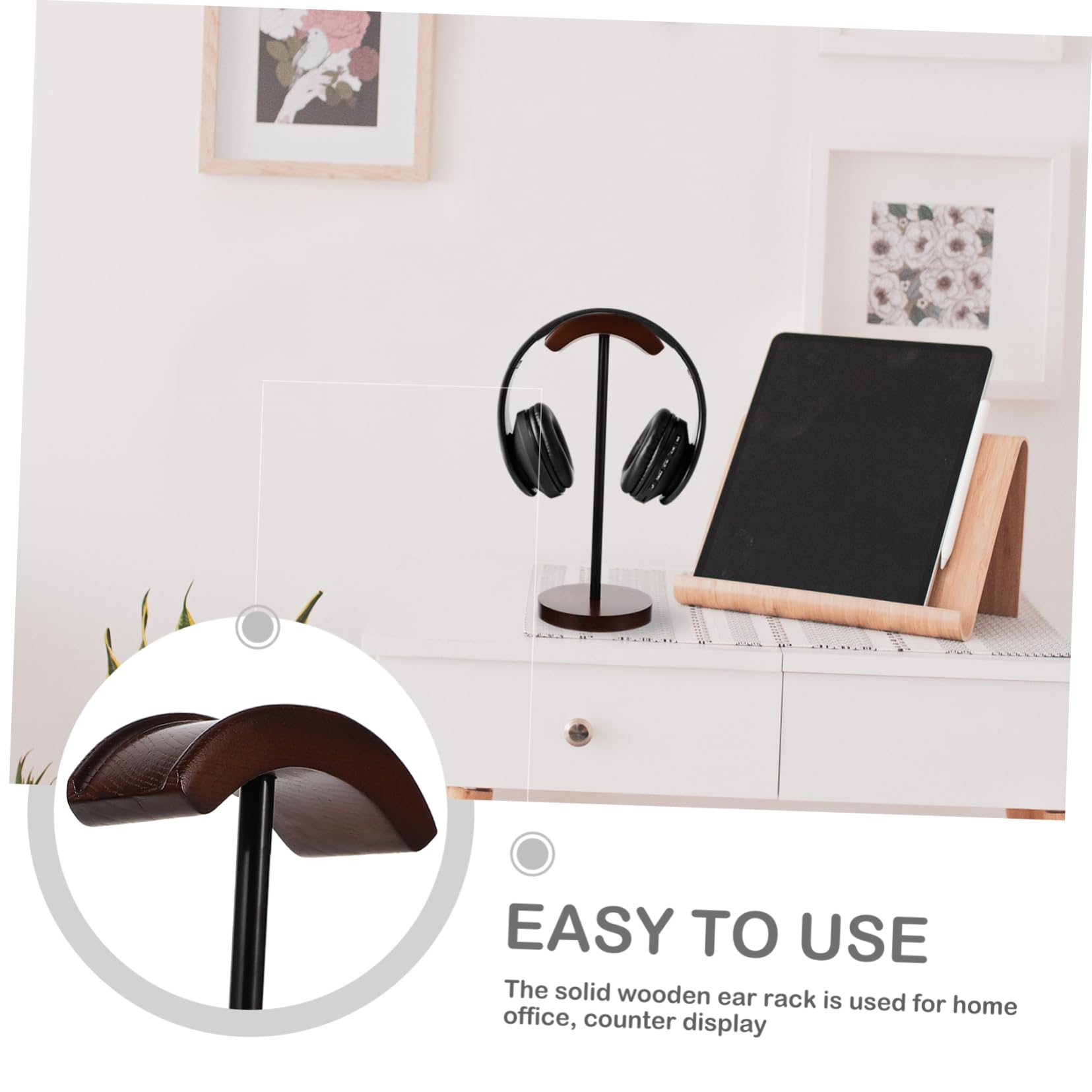 Wooden Computer Stand Holder with Headphone Rack - Desktop Organizer for Laptop, Earphones & Accessories - Perfect for Home Office & Gaming Setup