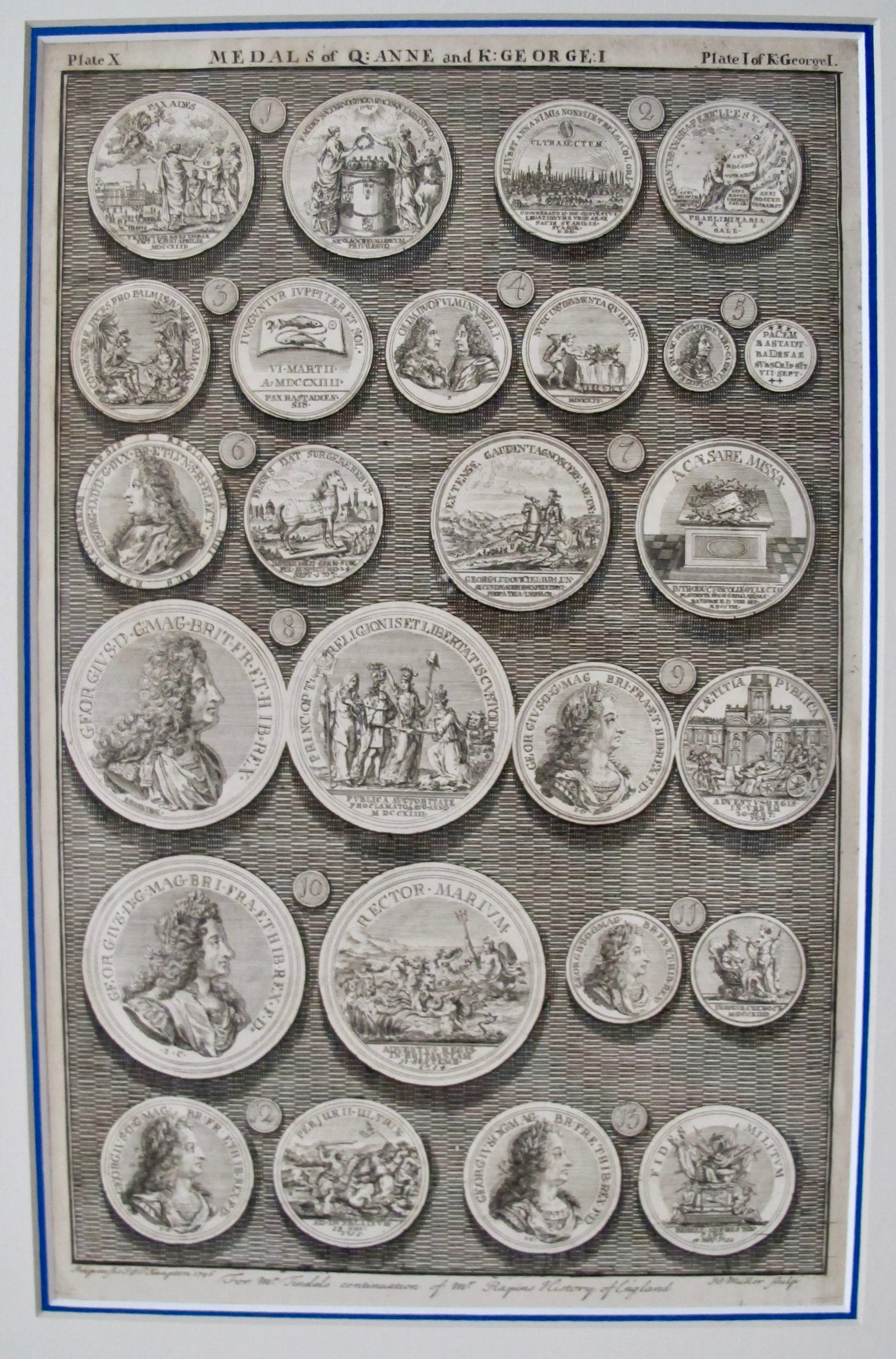 1745 British Regal Medals Collection - Queen Anne & King George Set of 2 (Matted) | Royal Coin Collectors Gift, Historical Display for Home & Office Decor
