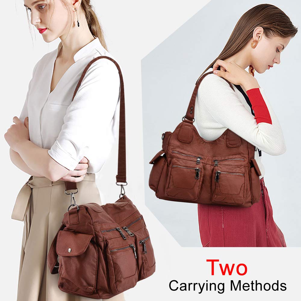 BAIGIO Women's Soft Washed Leather Hobo Shoulder Bag - Crossbody & Top Handle Purse with Detachable Strap - Stylish Handbag for Work, Travel & Everyday Use
