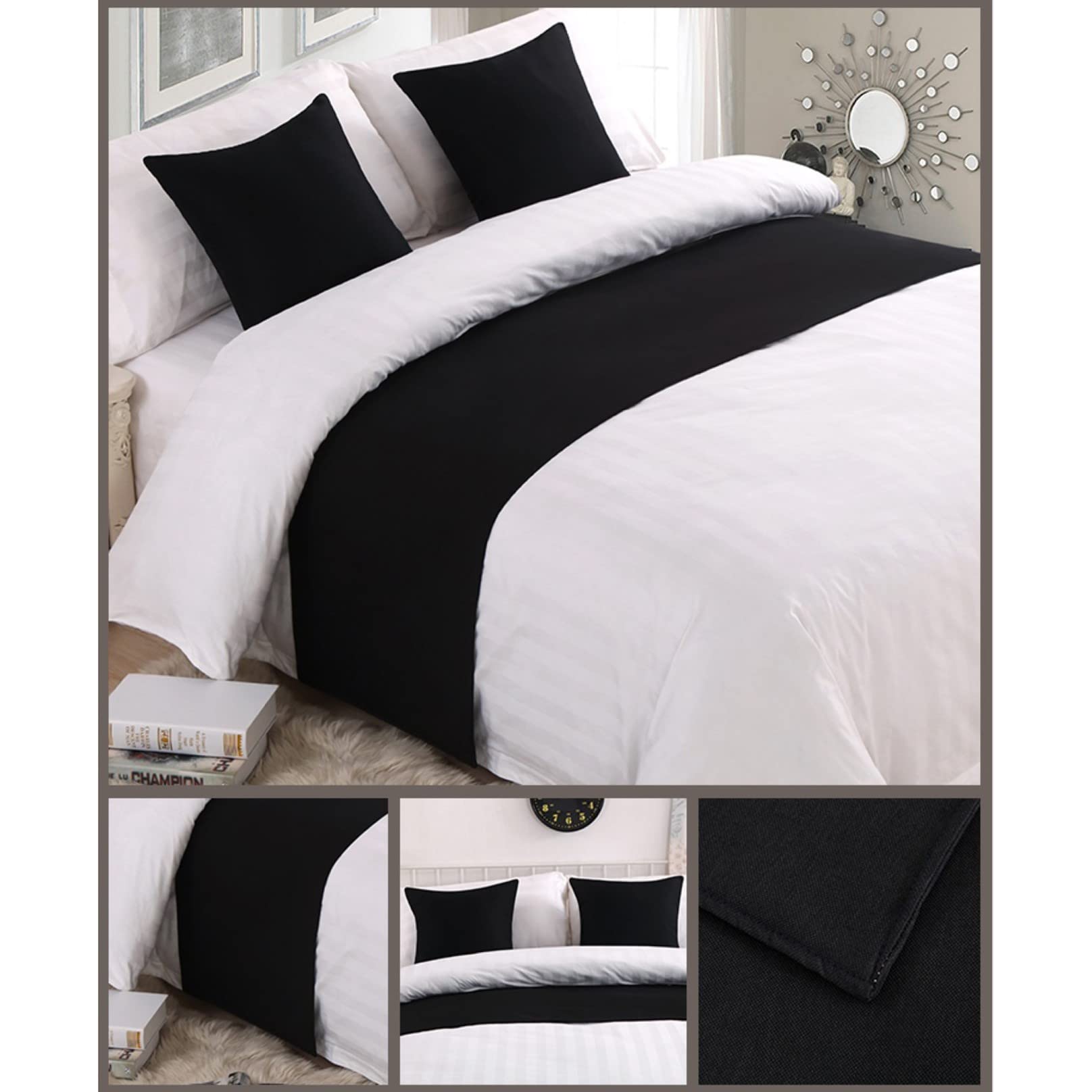 Modern Bed Runner for Foot of Bed - 50x210cm Linen Bedspread Cover, Bed Scarf & End Towel - Perfect for 1.5m Beds, Hotels & Weddings (Black) | Protect Your Bedding in Style for Daily Use & Special Occasions