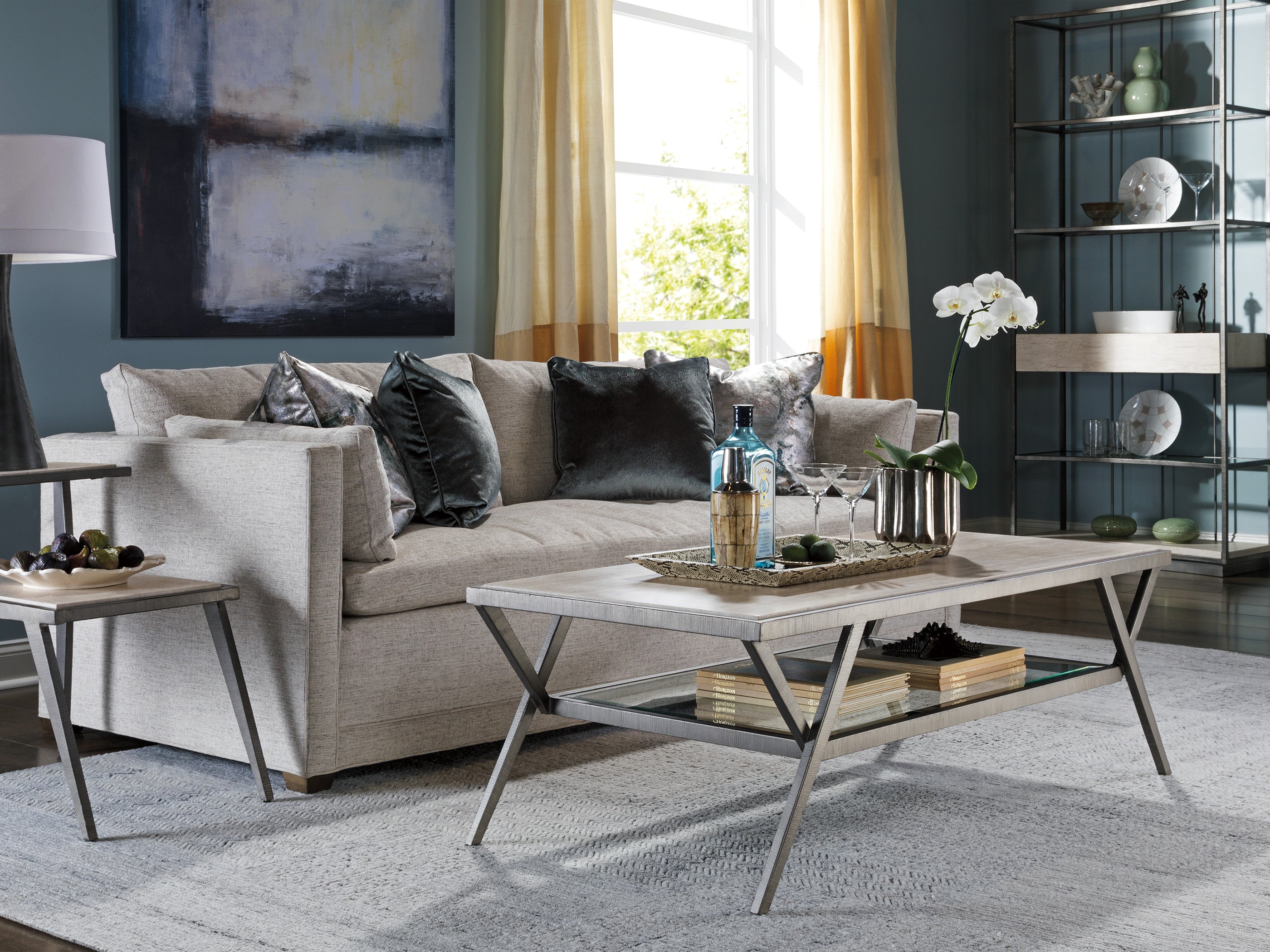 Adamo Silver Gray Cocktail Table - Modern Silver Leaf End Table for Living Room, Bedroom & Office Decor | Stylish Accent Furniture for Home & Commercial Spaces