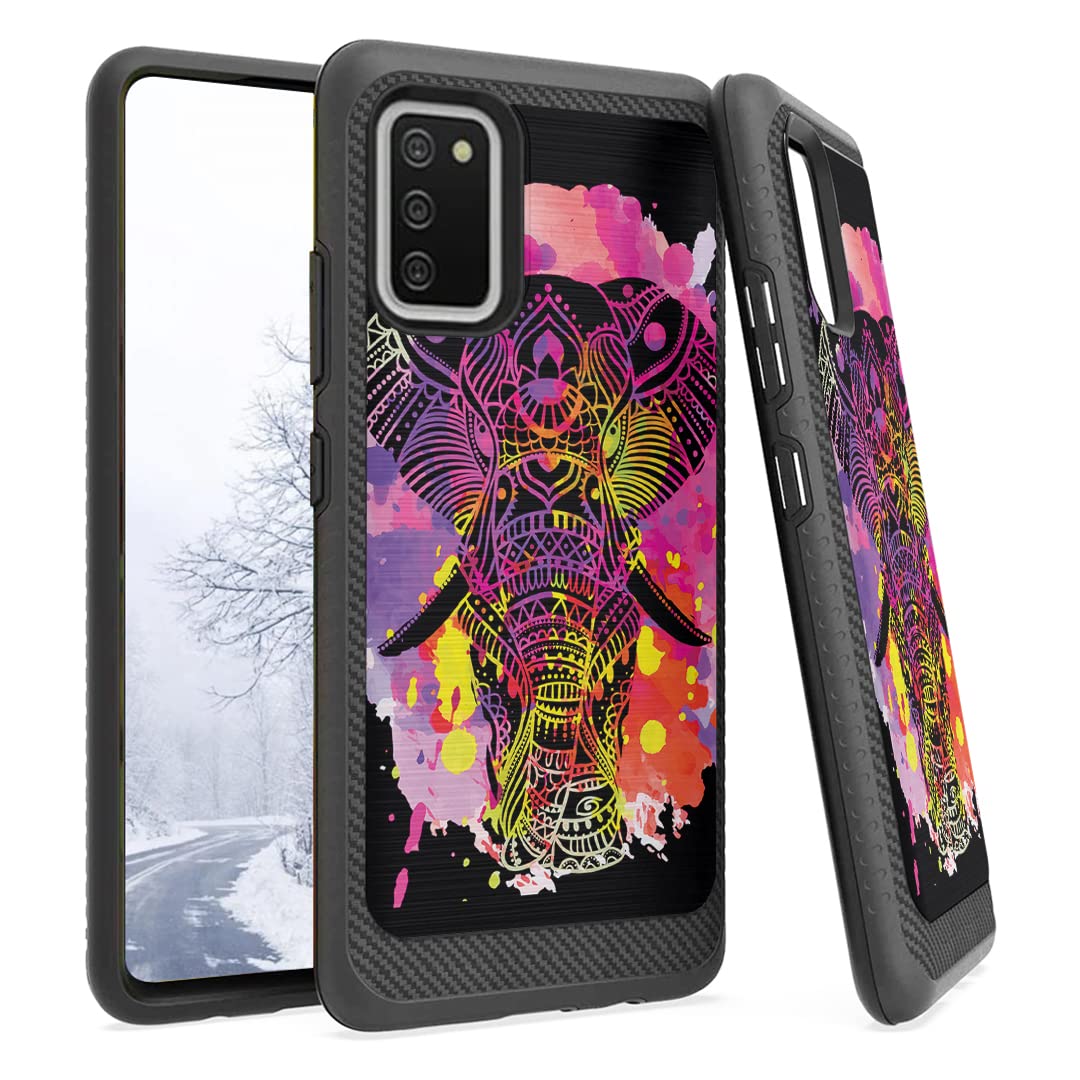 Heavy Duty Galaxy A02s Case - Carbon Edge Cover for Samsung SM-A025F | Men Women Style | Watercolor Elephant Design | Outdoor Protection