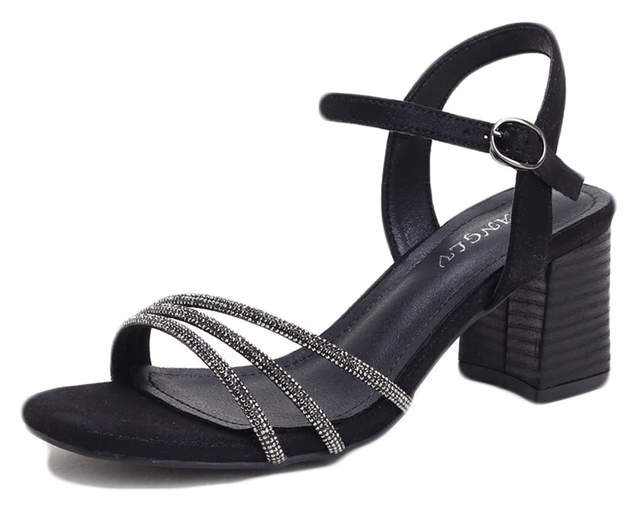 Women's High Heeled Ankle Strap Sandals with Rhinestones - Roman Style Chunky Heel Summer Dress Sandals for Weddings, Parties & Beach Vacations