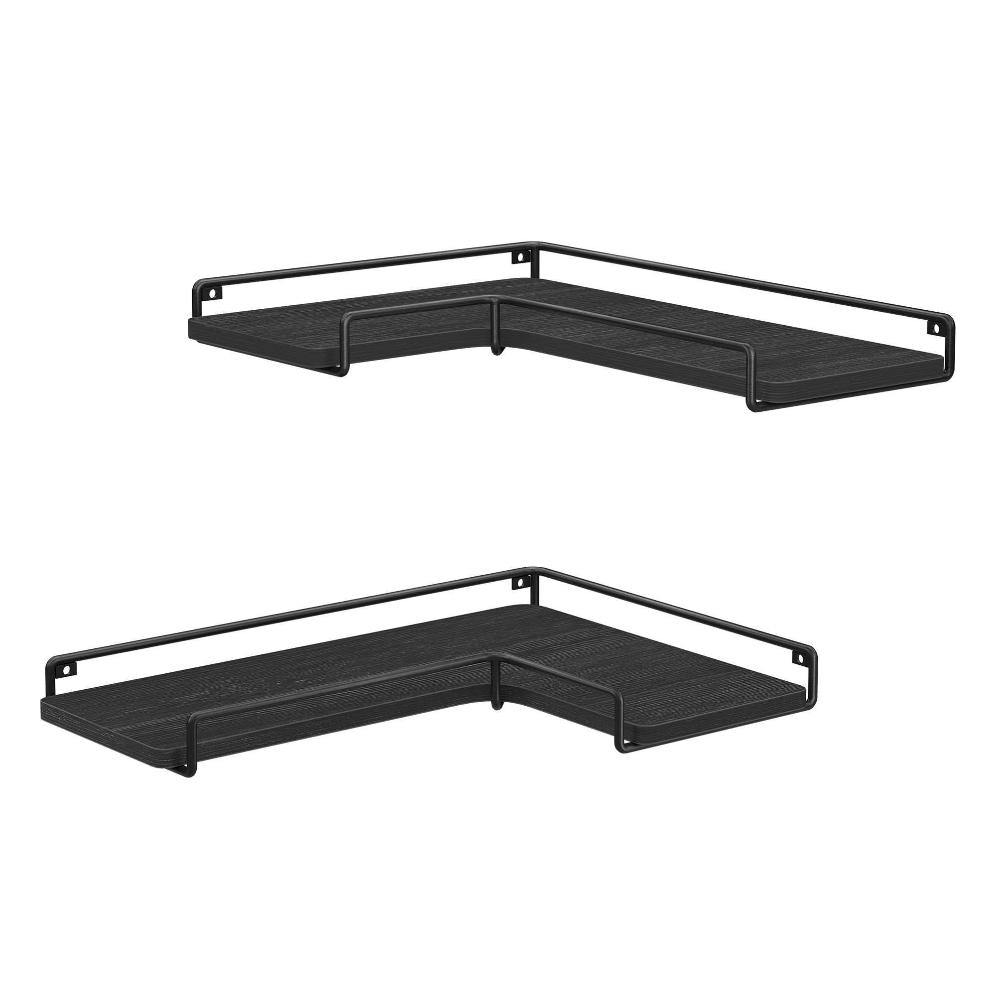 VASAGLE Set of 2 Corner Floating Shelves Wall Mounted - Black Corner Shelf for Living Room, Bedroom, Kitchen & Bathroom - Space Saving Storage Solution for Home Decor, Books & Plants | ULLS831B22