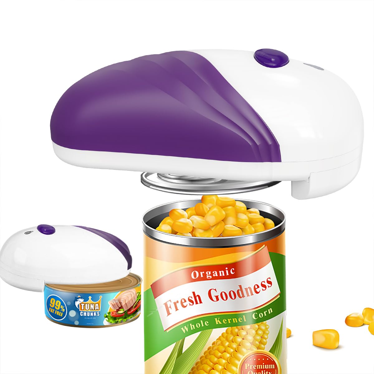 Electric Can Opener - Automatic Hands-Free Battery Operated Kitchen Tool with Smooth Edge - One-Touch Portable Opener for Seniors & Arthritis - Perfect for Camping, Picnics & Home Use (Purple)