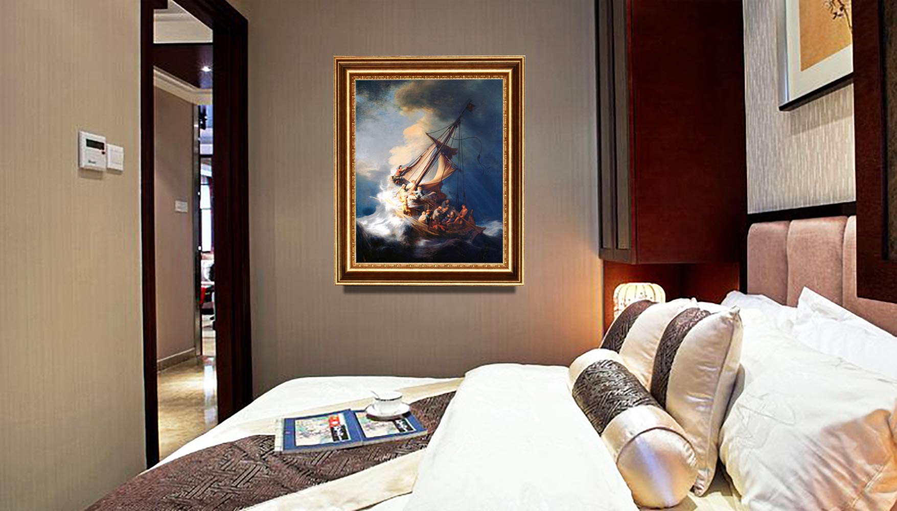Rembrandt van Rijn Oil Painting Reproduction - Christ in a Storm on the Sea of Galilee, Dutch Golden Age Art, Giclee Canvas Print, Framed Wall Art 25x21 Inches - Perfect for Living Room, Office & Home Decor