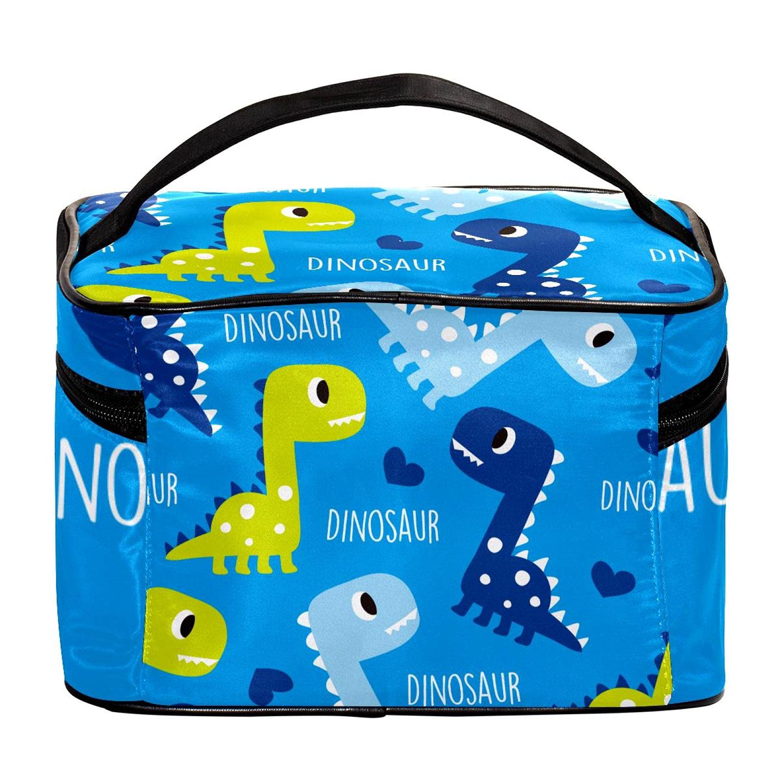 Dinosaur Print Large Travel Makeup Bag - Blue Cosmetic Organizer with Zipper for Women & Girls | Perfect for Toiletries, Travel, and Everyday Use