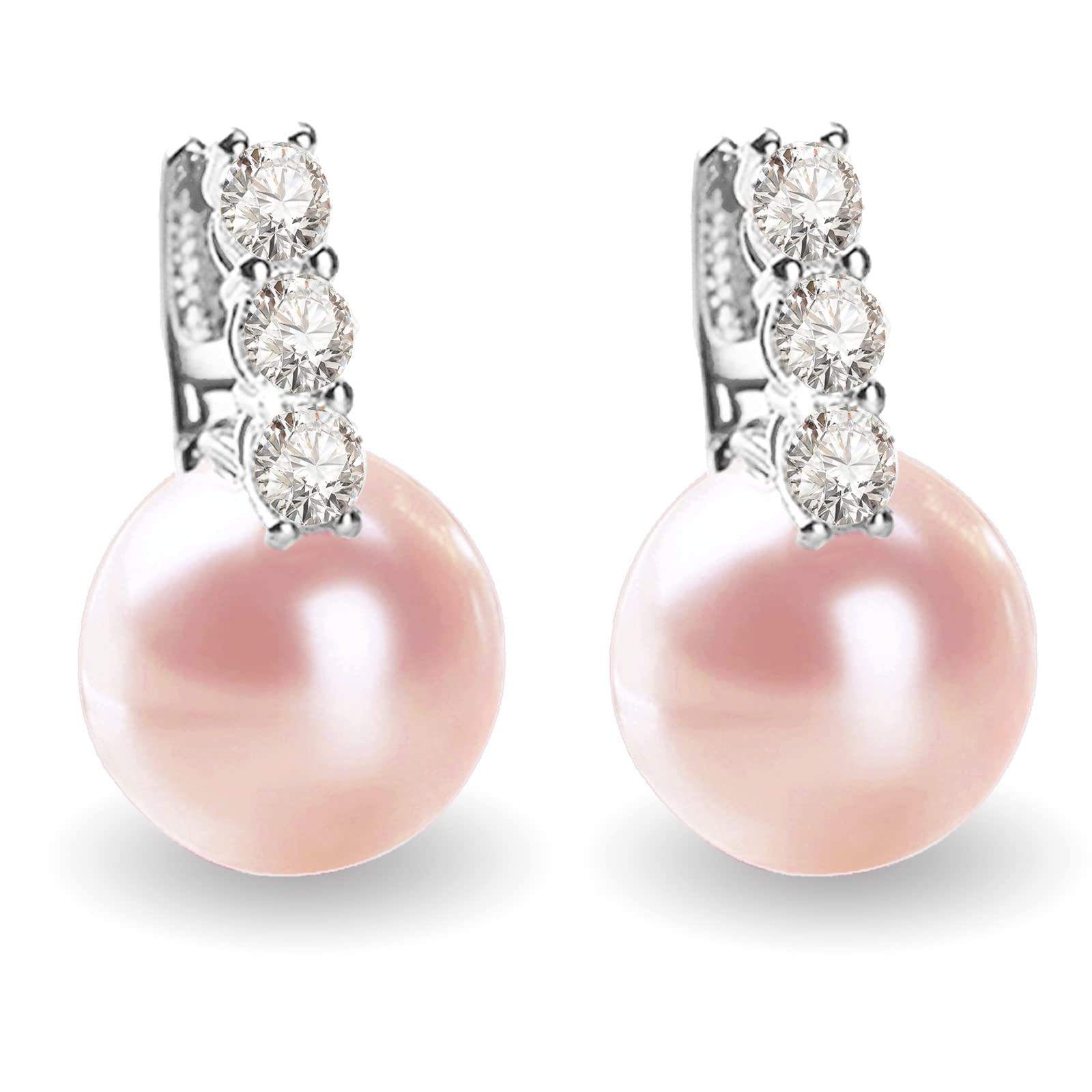 RITACH 925 Sterling Silver White Gold Pearl Drop Earrings for Women - 5A Cubic Zirconia Dangle Earrings, Large 12mm Size - Perfect for Weddings, Parties & Special Occasions