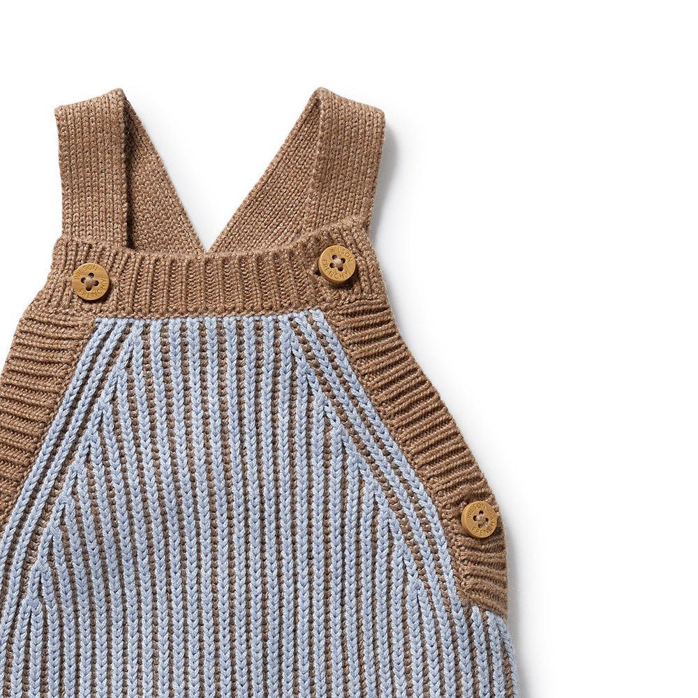 Organic Knitted Baby Overalls - Coco & Blue Speckle Design | Soft Cotton Jumpsuit for Newborns & Toddlers | Perfect for Playtime, Photo Shoots & Everyday Wear