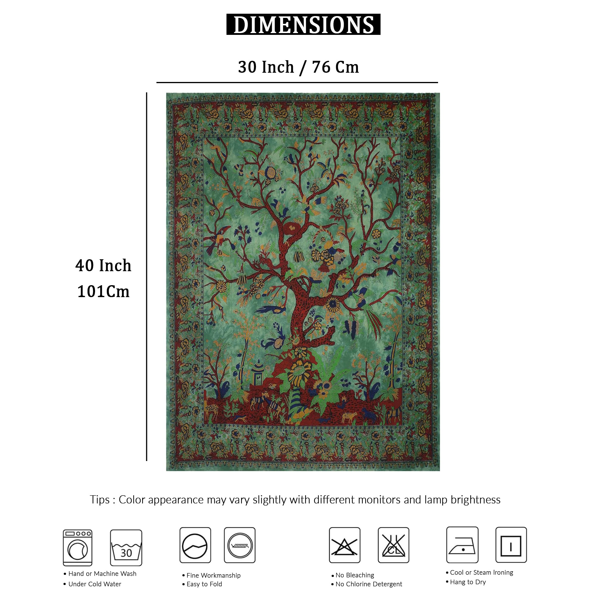 Green Tree of Life Tapestry - Psychedelic Wall Hanging for Bedroom & Picnic (30x40