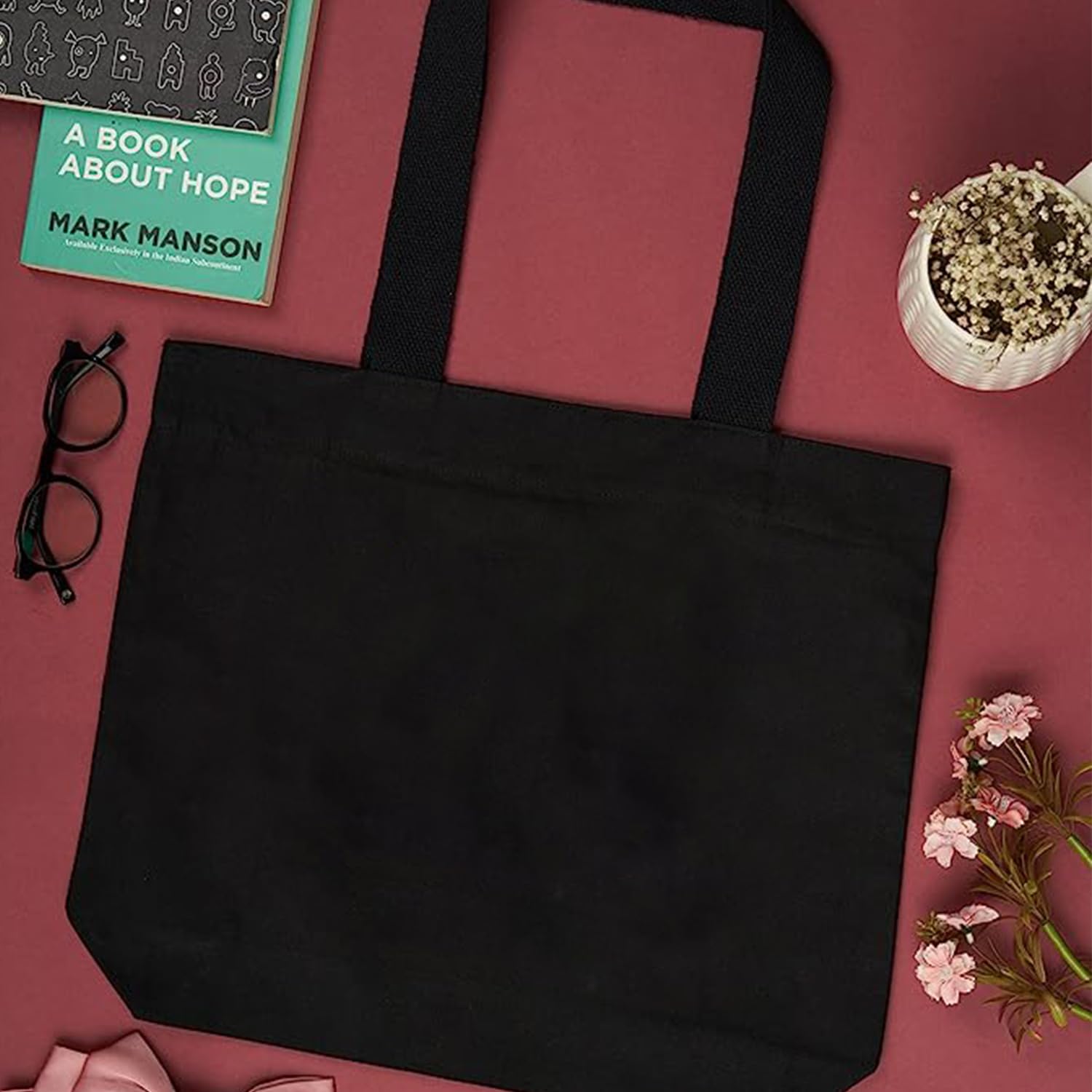 Premium Plain Black Canvas Tote Bags for Women - Durable Zip Closure Shopping, Beach & Street Bag | Perfect for Groceries, Work Commute & College Campus Use