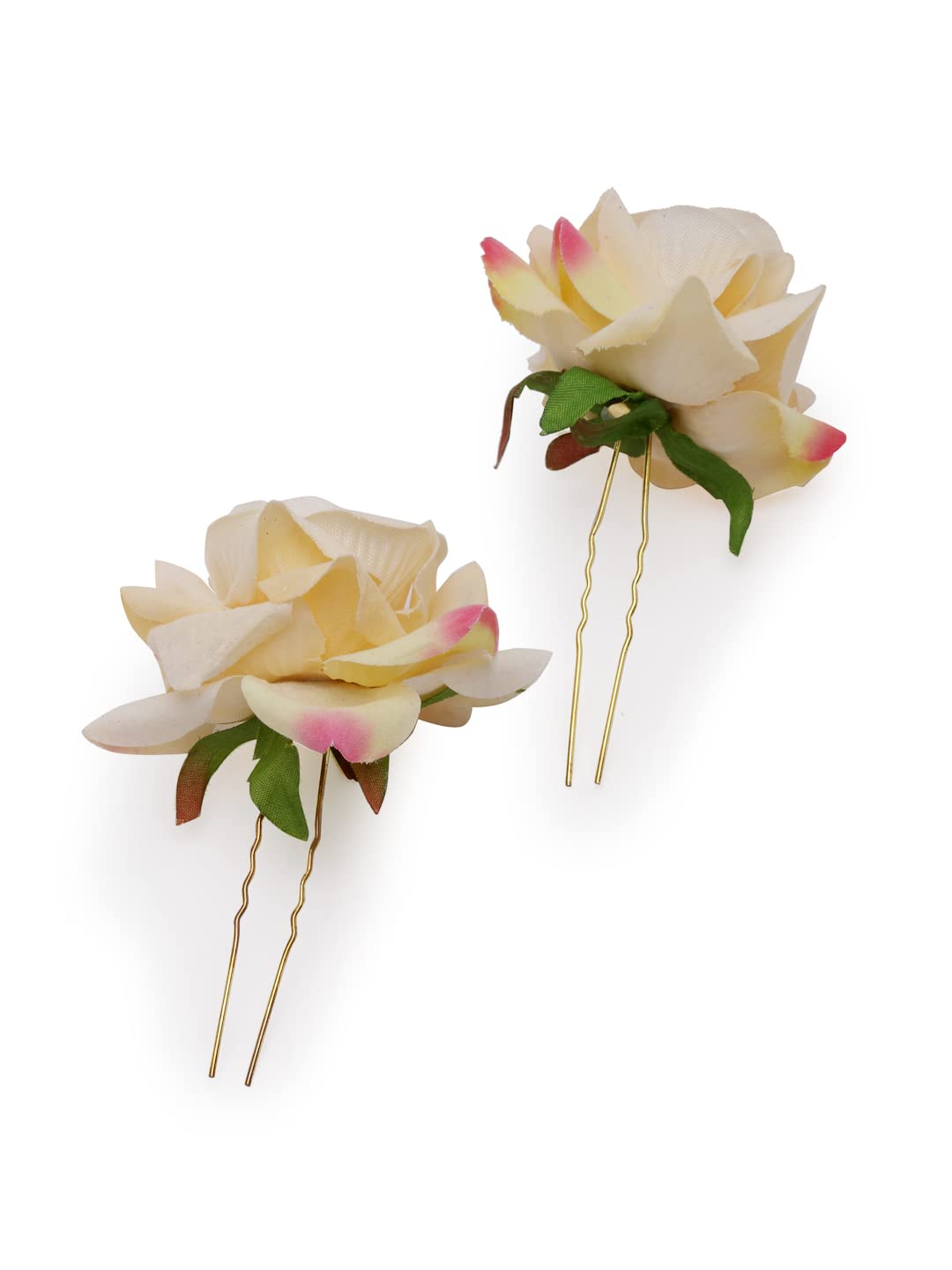 Vogue Rose Flower Bun Maker Hair Pins - 4pcs Maroon & Off-White for Bridal & Party Hairstyles