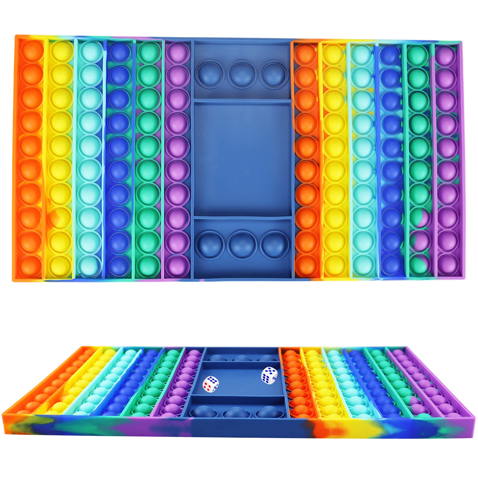 Large Rainbow Pop Game Fidget Chess Board - Bubble Popper Sensory Toy for Stress Relief & Anxiety Reduction - Fun Silicone Push Pop Game for Kids & Adults - Perfect for Office, Classroom, Travel and Home Relaxation