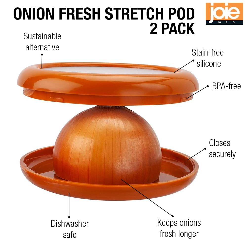 Joie Onion Stretch Pod - 2 Pack | Fresh Onion Storage Container for Refrigerator | Extends Vegetable Shelf Life | Perfect for Kitchen, Pantry & Meal Prep Organization (Orange)