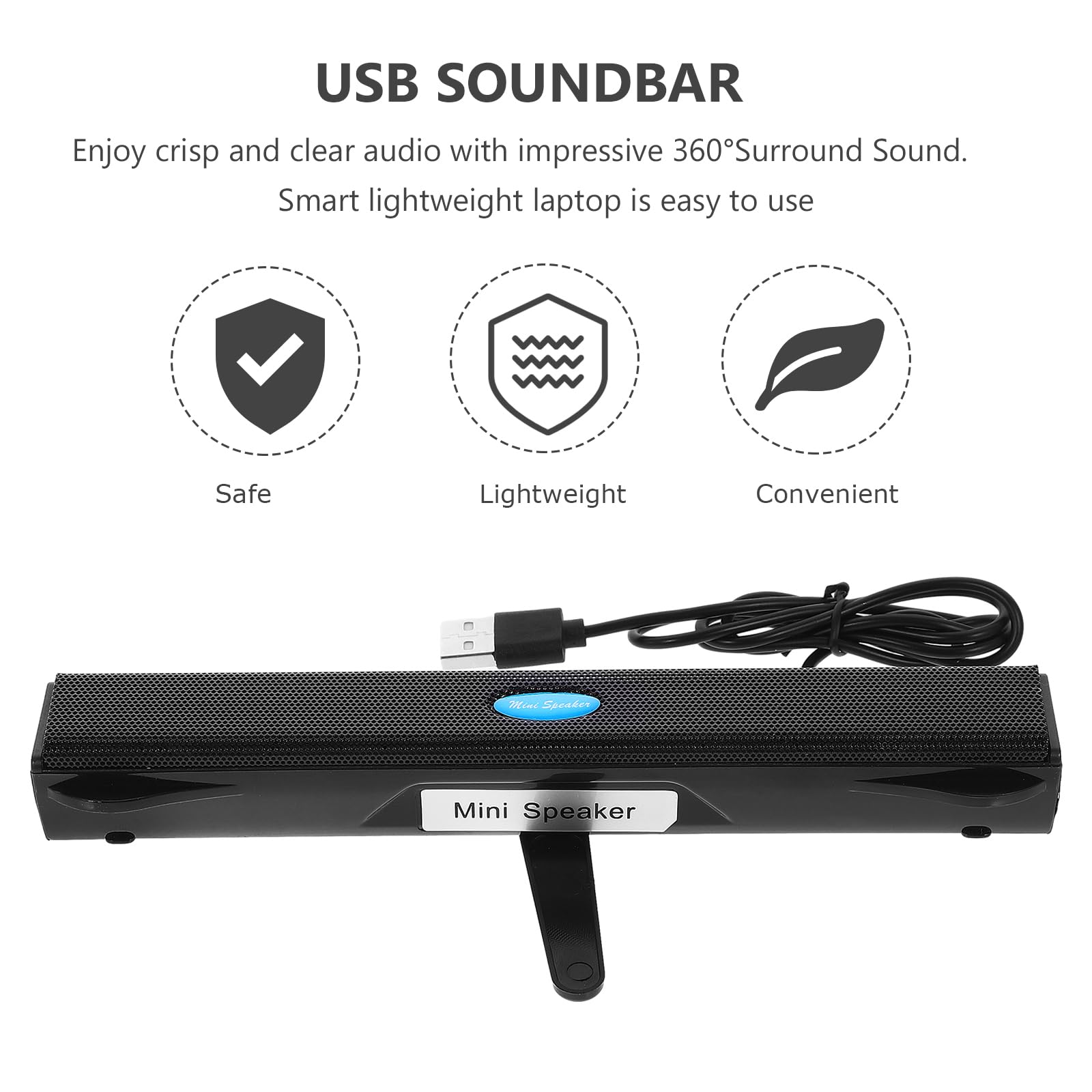 HOMSFOU TV Sound Bar with USB Port - Medium Black Soundbar for Home Theater, Surround Sound Speaker System - Perfect for Movies, Gaming & Music Streaming