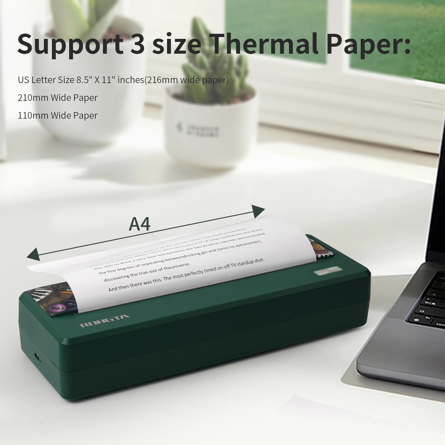 Rongta Wireless Portable Thermal Printer - 300DPI Inkless Bluetooth Mobile Printer for Travel, Compatible with Android iOS & Laptops, Supports 8.5