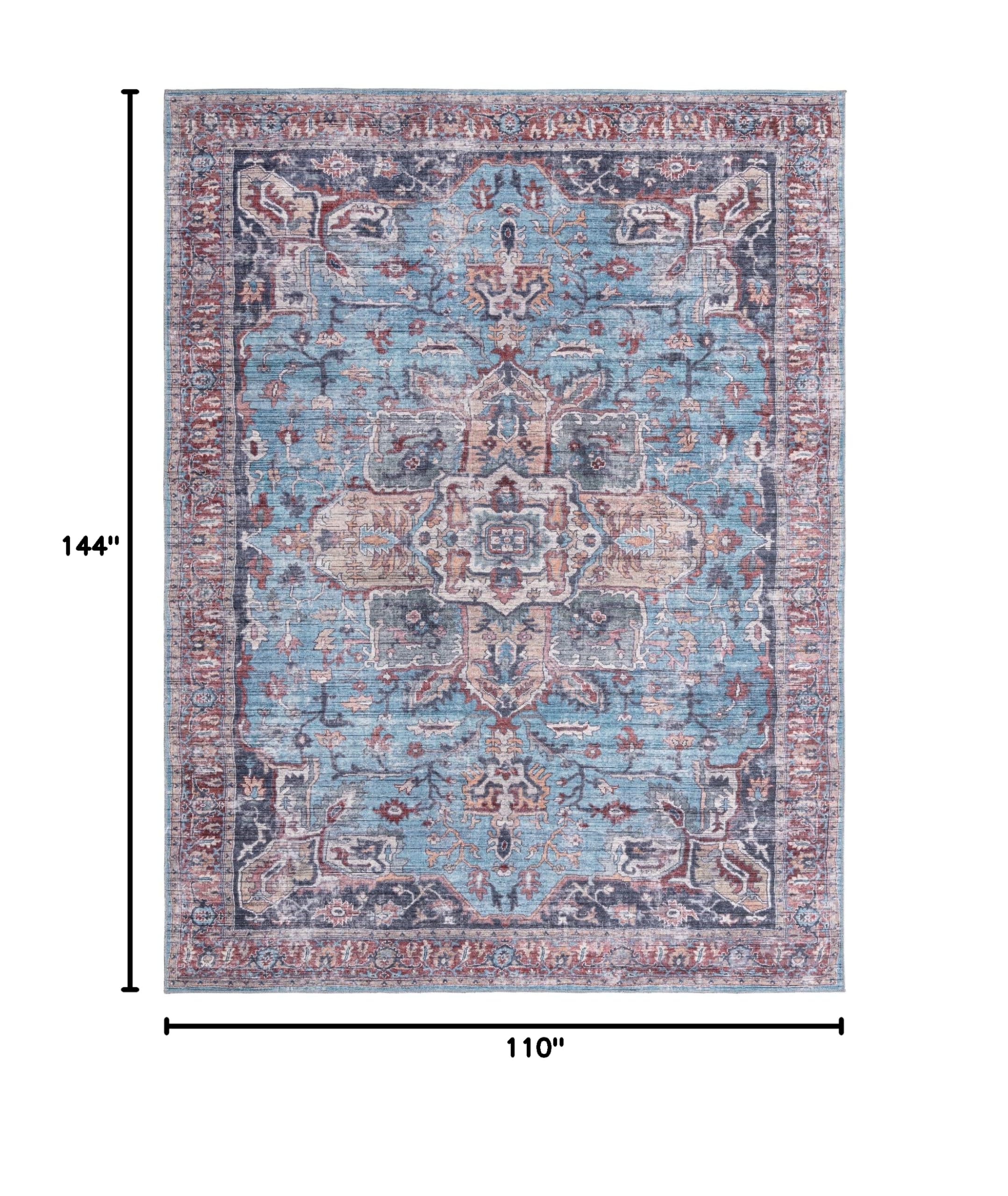 Maahru Collection Washable Rug – 9' x 12' Blue Low-Pile Indoor Rug | Soft & Durable for Living Room, Dining Room, Bedroom | Pet & Kid Friendly | Easy Clean Non-Slip Backing