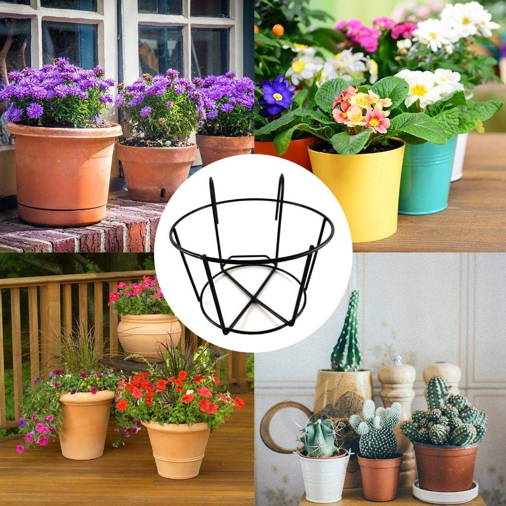 4 Pack Hanging Planters for Railings - Metal Flower Pot Holders with Iron Stand, Balcony Garden Plant Baskets for Outdoor Decor, Fence & Deck Rail Planter (Round Steel Pots) - Perfect for Patio, Porch, and Urban Gardening Spaces