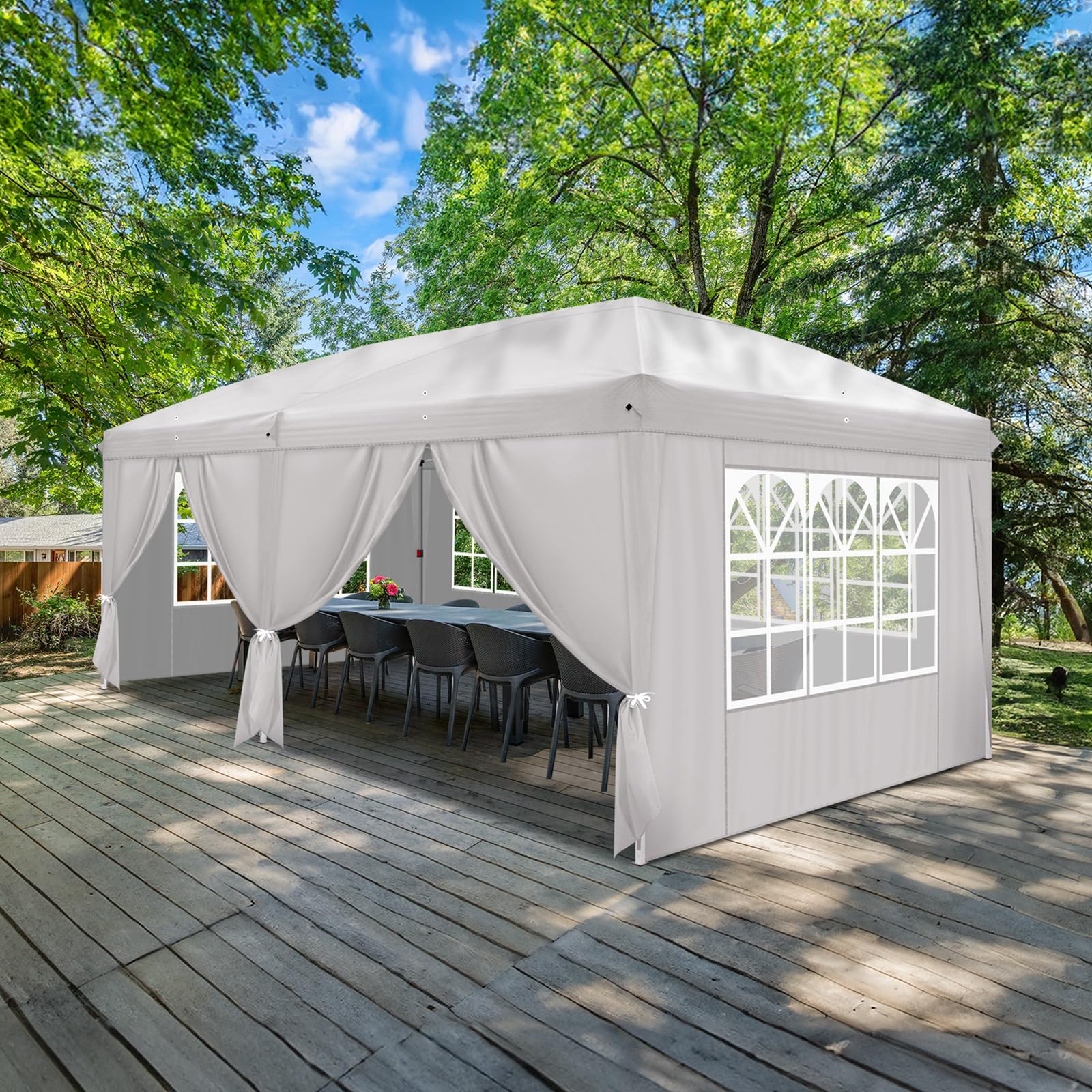 10' x 20' Pop Up Canopy Tent with Sidewalls & Carry Bag - Instant Shelter with Zipper Door - Portable Easy Setup Commercial Canopy for Outdoor Parties, Backyard, Patio, Events - Perfect for Picnics, Farmers Markets & Tailgating (White)