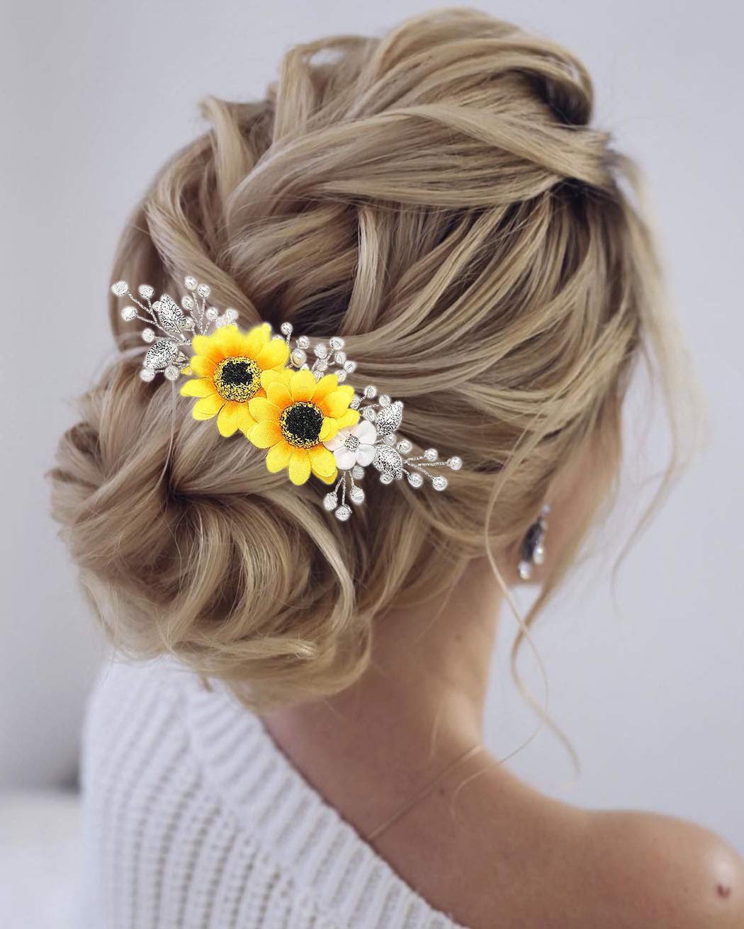 Elegant Sunflower Wedding Hair Comb with Crystal Pearls – Silver Bridal Hair Accessories for Women & Girls | Perfect for Brides, Bridesmaids, and Special Occasions