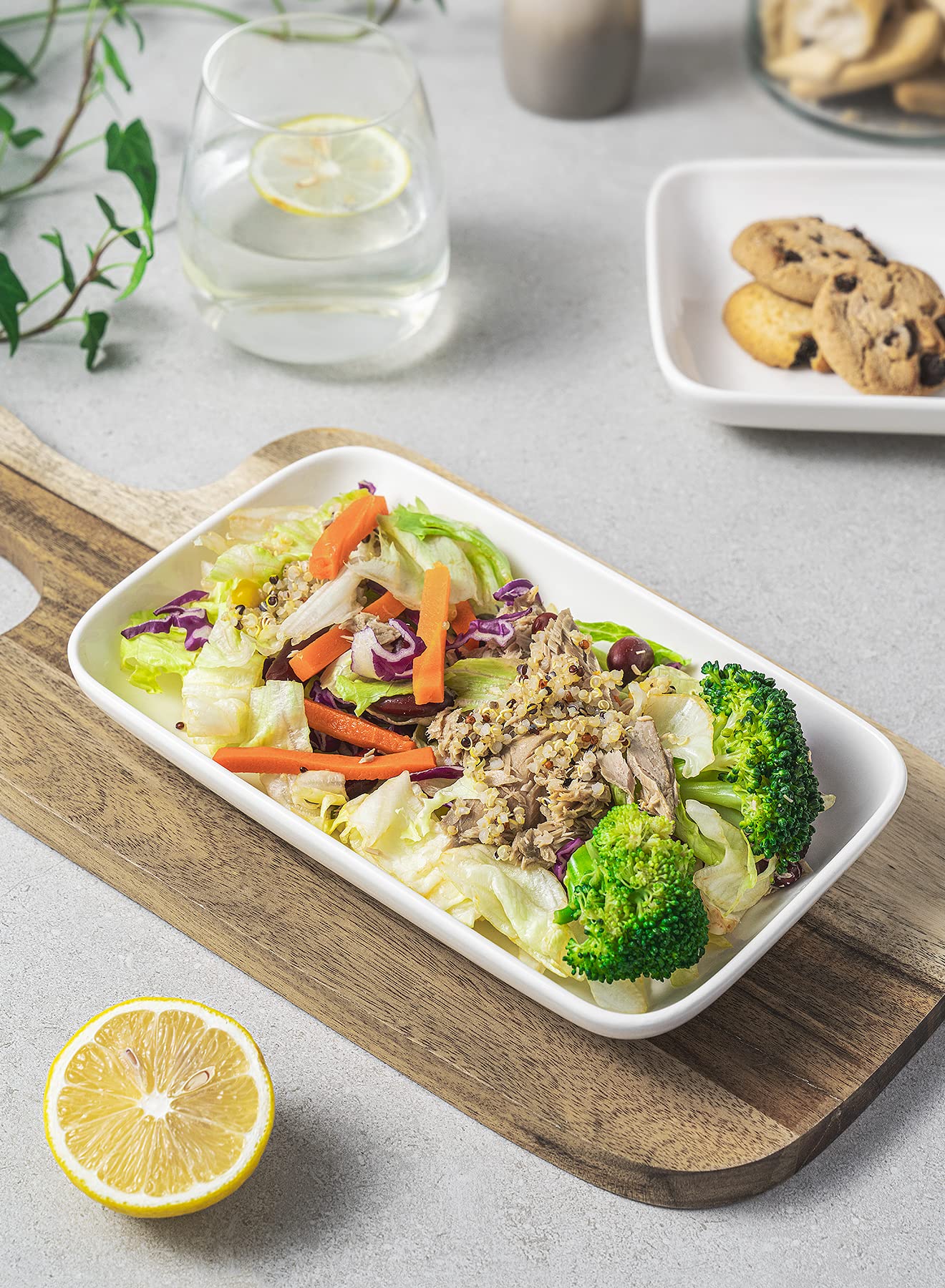 Sweese 8 Inch Rectangular Porcelain Salad Plates - Set of 6 Stackable White Serving Trays for Salad, Fruit, Sushi, Appetizers | Perfect for Dinner Parties, Picnics & Home Entertaining