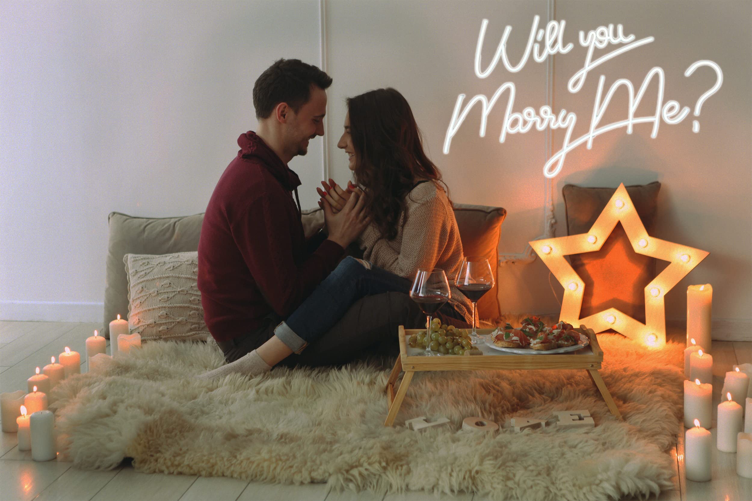 27.5 Inch Customizable 'Will You Marry Me?' Neon Sign with 12V Dimmer Switch - Romantic Wedding Wall Decor & Proposal Lighting for Bedroom, Party, and Special Events