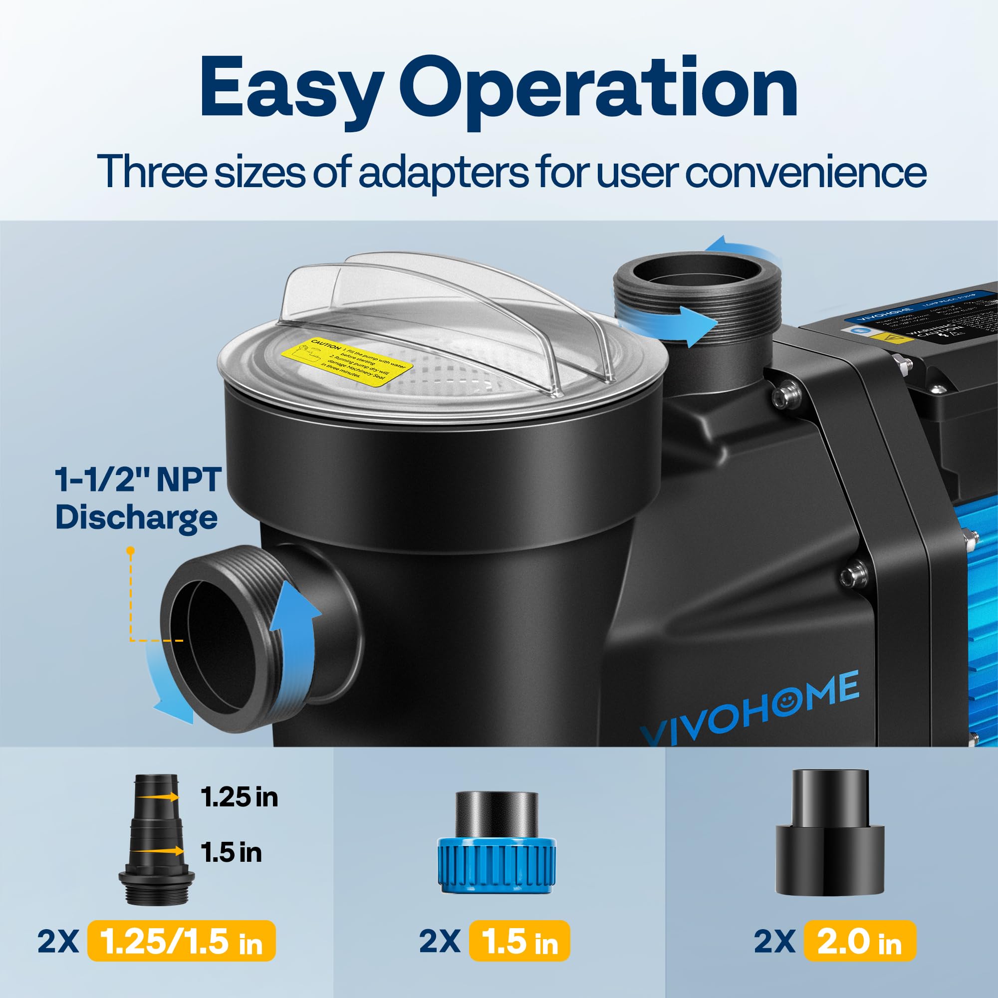 VIVOHOME 1.5 HP High Performance Self Priming Pool Pump 6360 GPH with ON/OFF Switch - Energy Efficient Swimming Pool Pump for Inground & Above Ground Pools - Includes 1.25